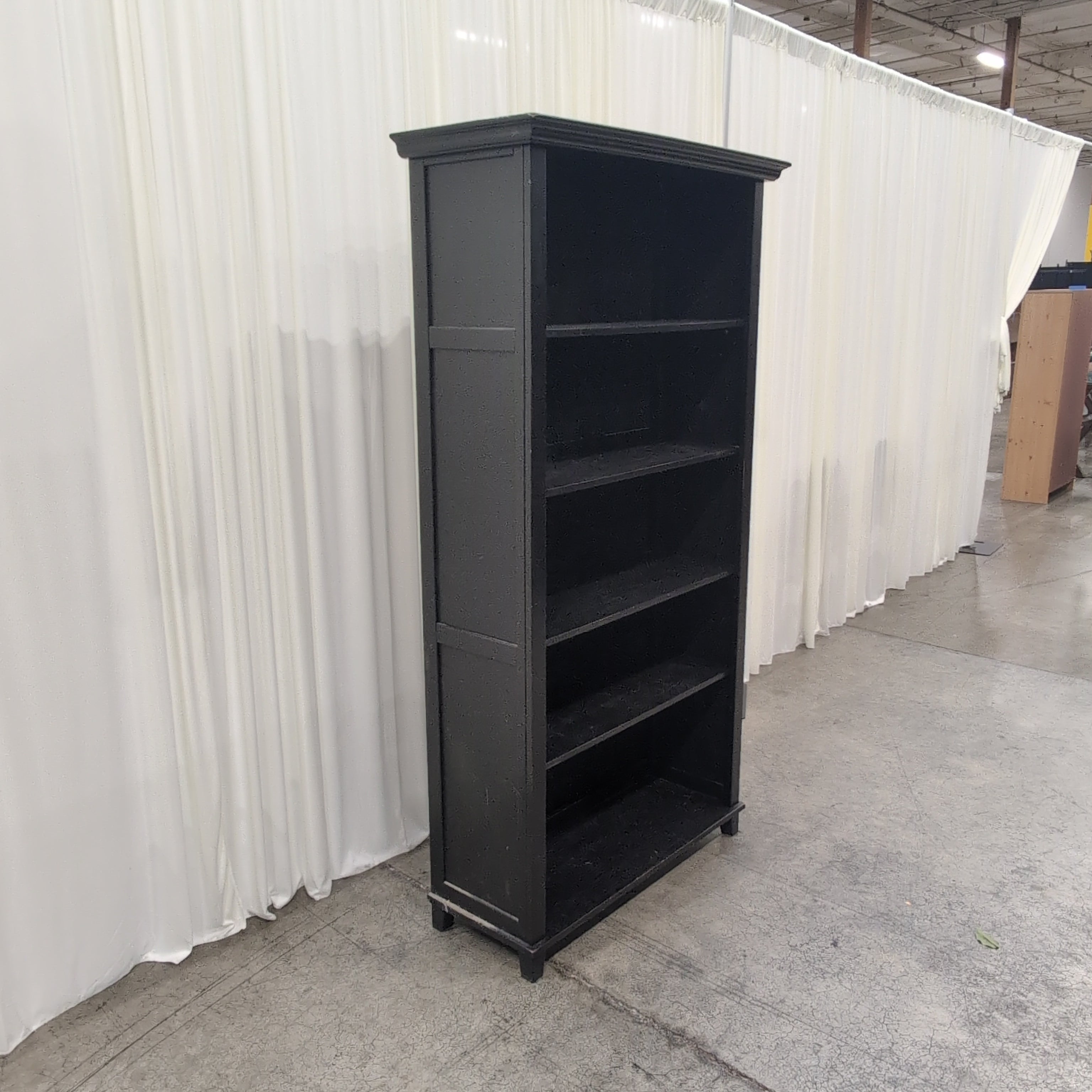 Dark Wood Five-Shelf Bookcase with Crown Molding