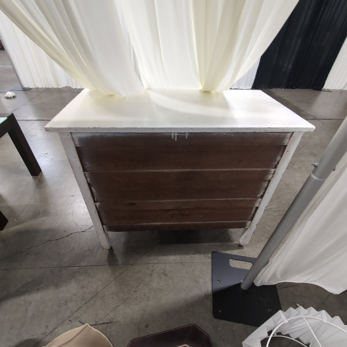 White Wood Three-Drawer Dresser with Round Knobs