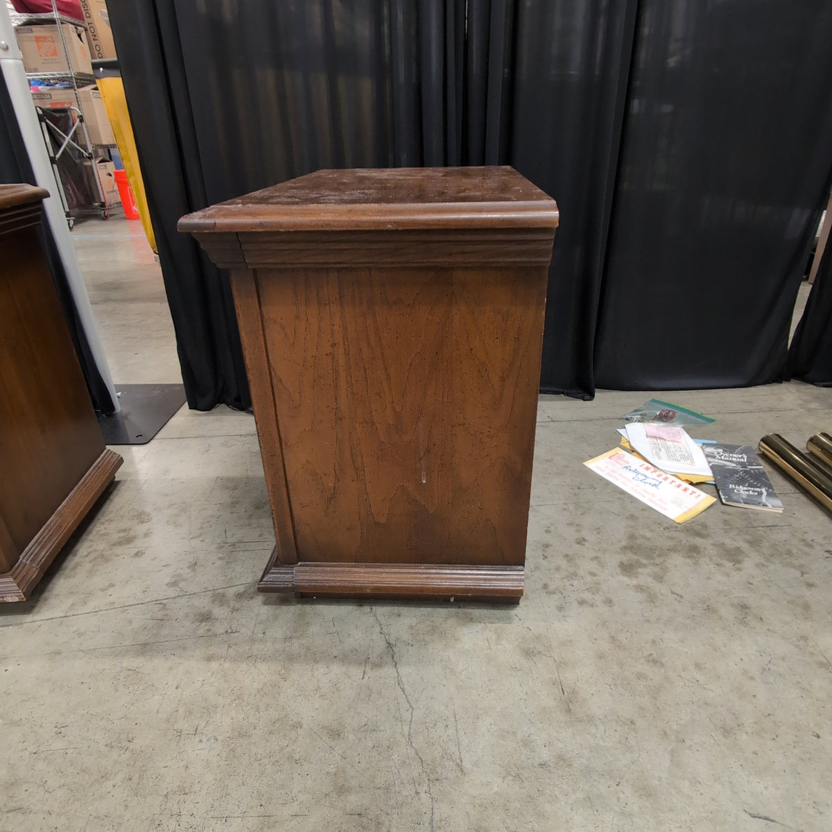 Pair of Ornate Dark Brown Wood Nightstand with Carved Panels
