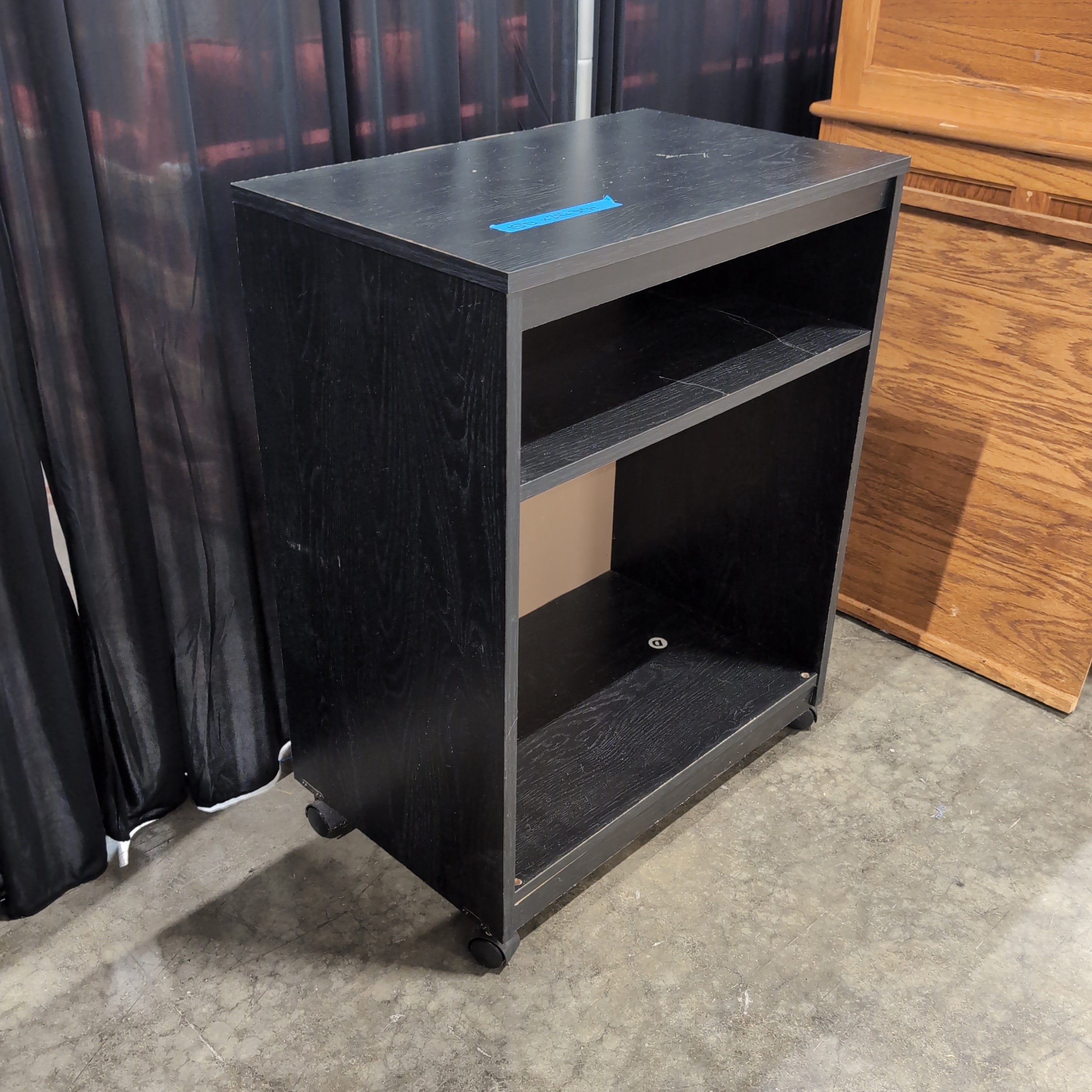 Black Wood-Look Open Shelf Nightstand with Cable Management