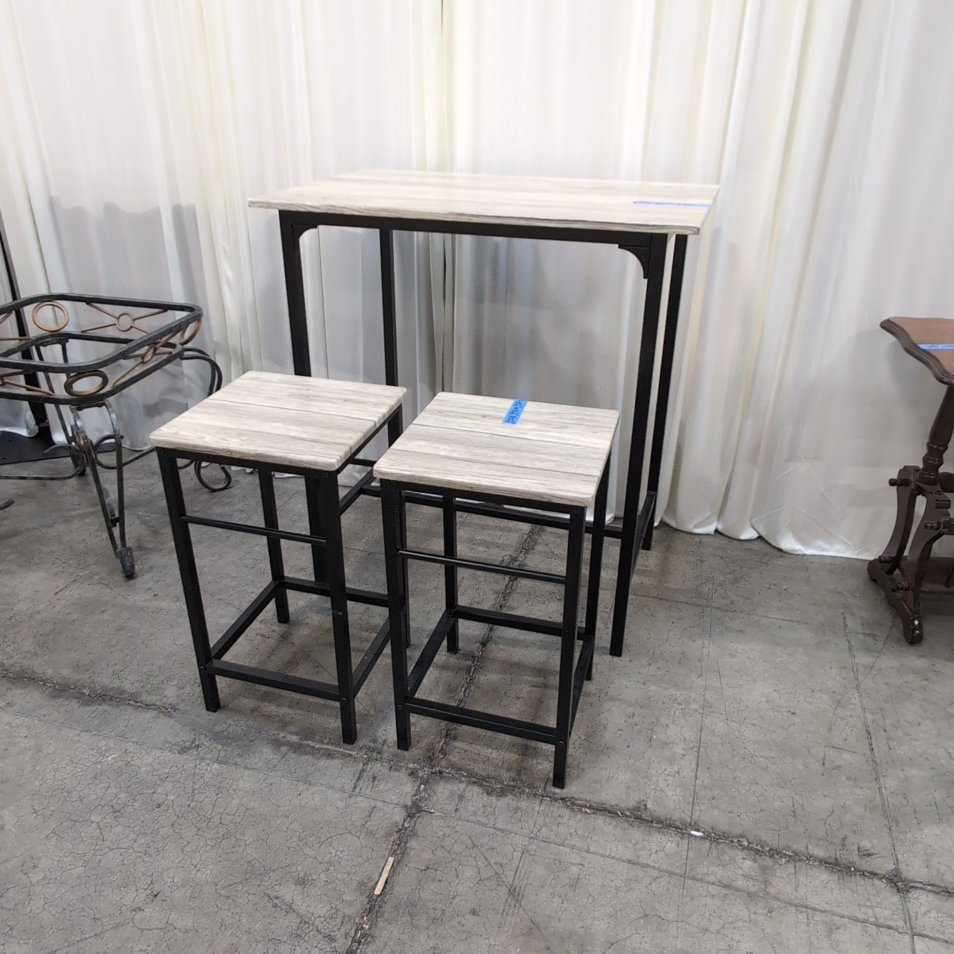 Light Grey Wood-Grain Dining Table with Matching Stool