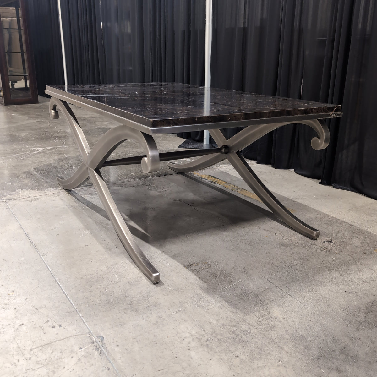 Rectangular Dark Brown Coffee Table with Faux Marble Top