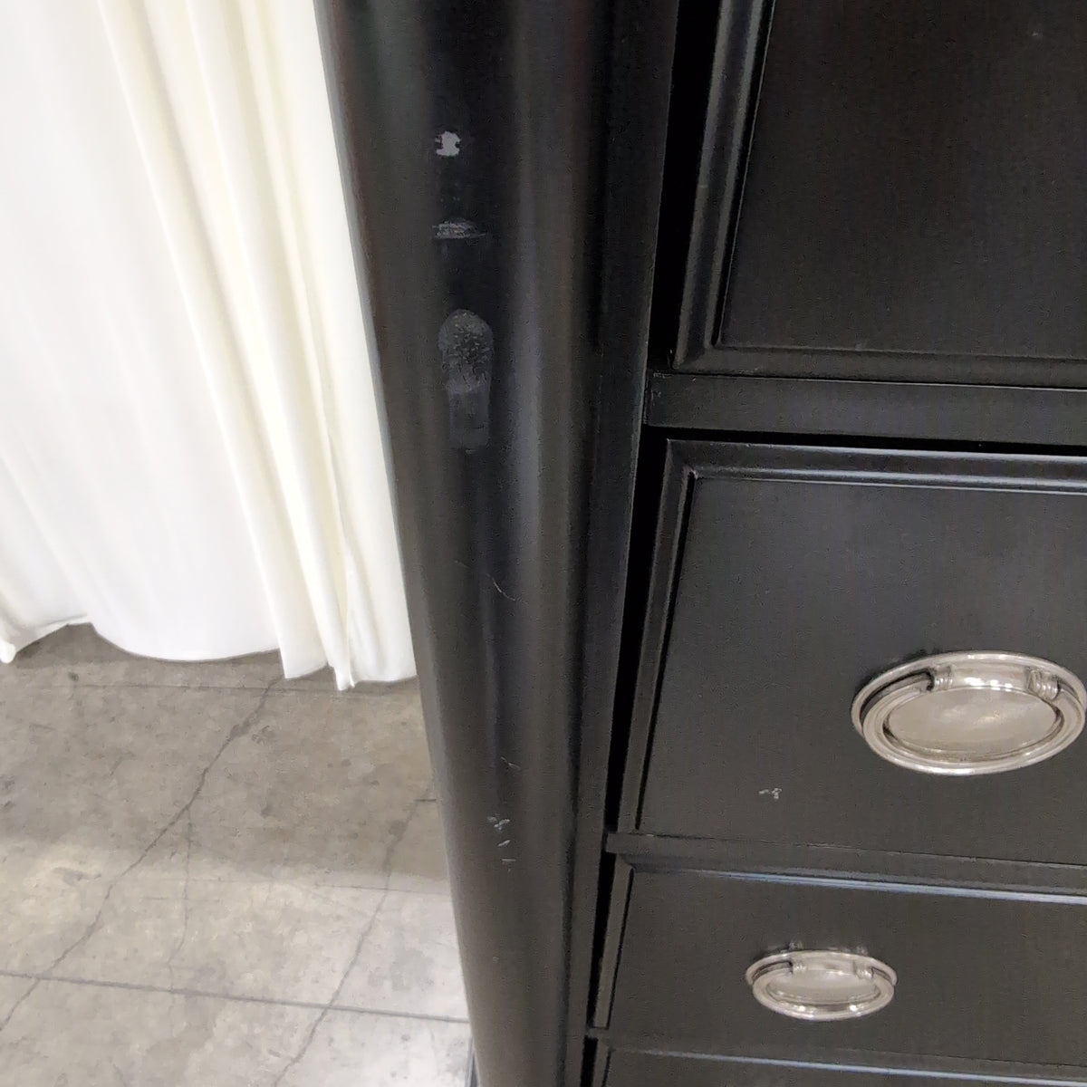 Black Wood Six-Drawer Dresser with Silver Hardware