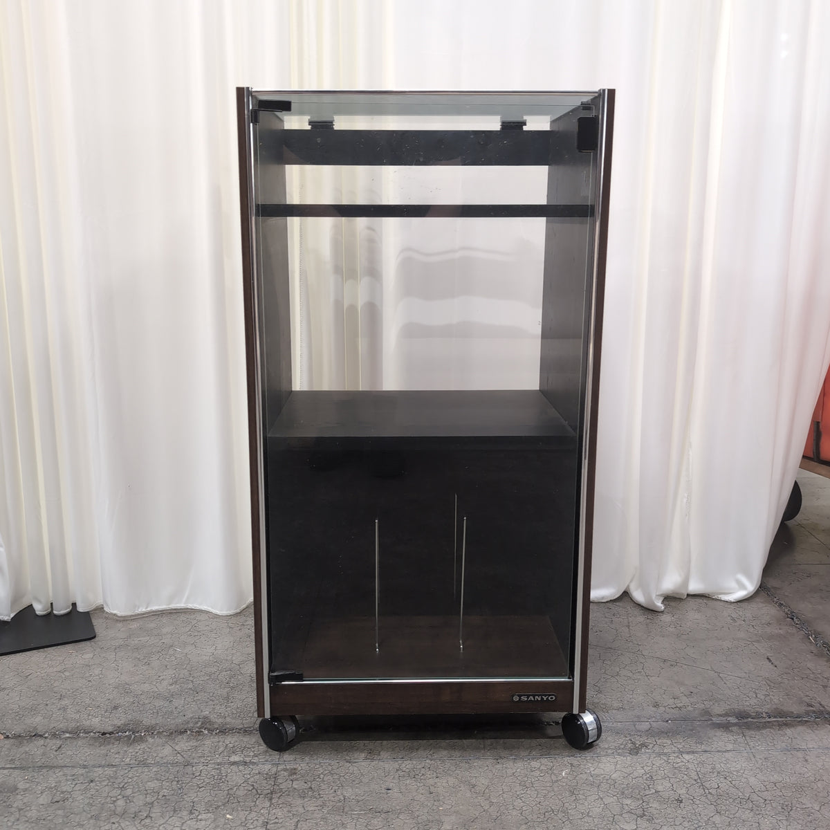 SANYO Dark Wood Tone Two-Shelf TV Stand with Casters