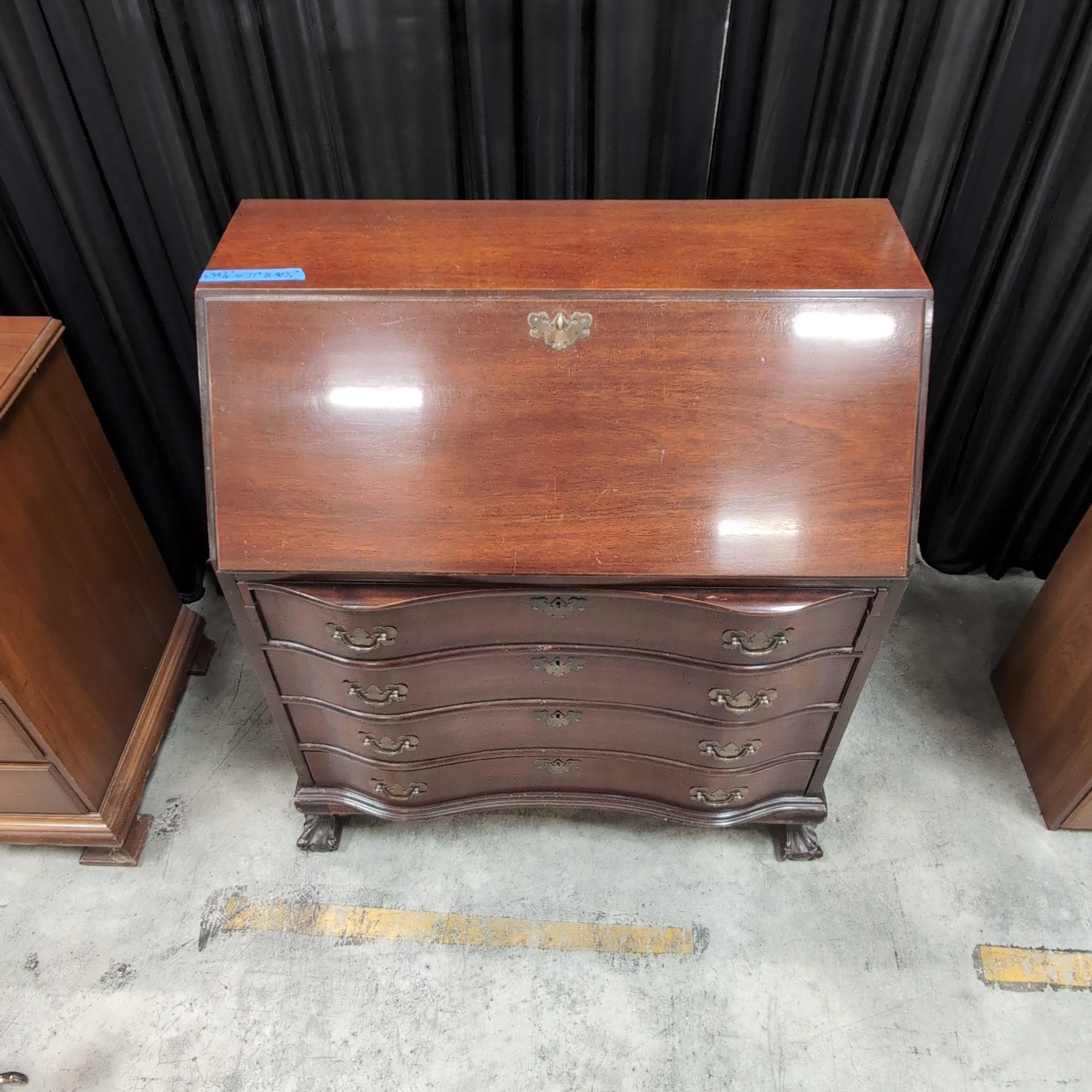 Traditional Dark Wood Secretary Desk with Claw Feet