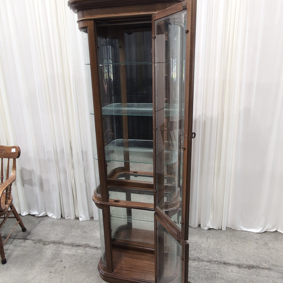 Curved Glass Front Wood China Cabinet