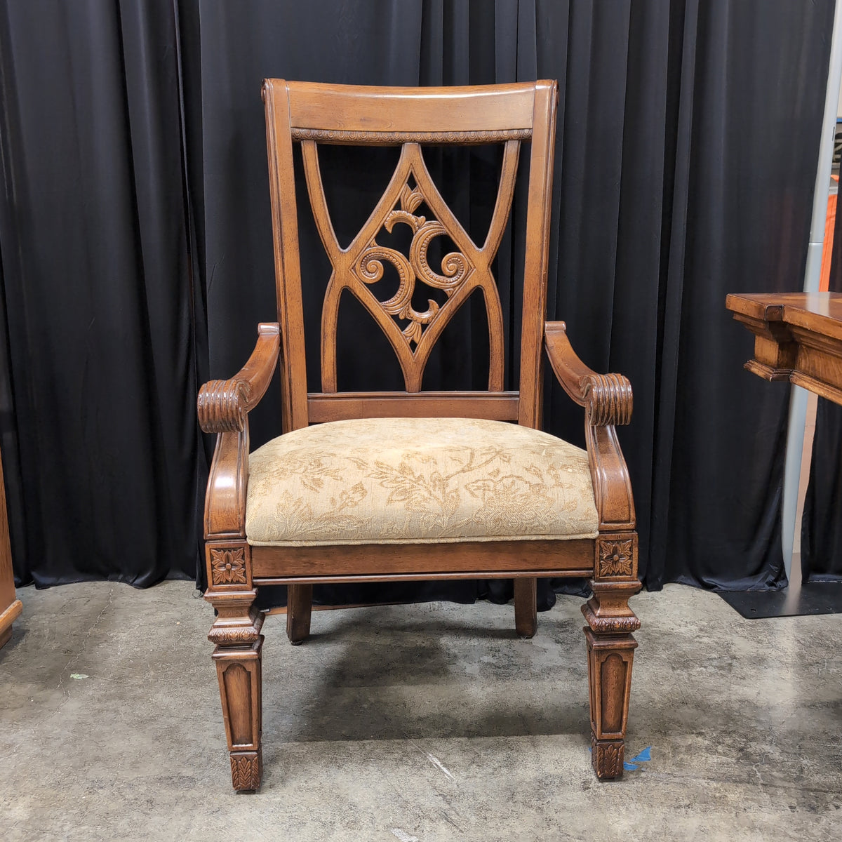 Ornate Carved Back Dining Table Set with Six Chairs