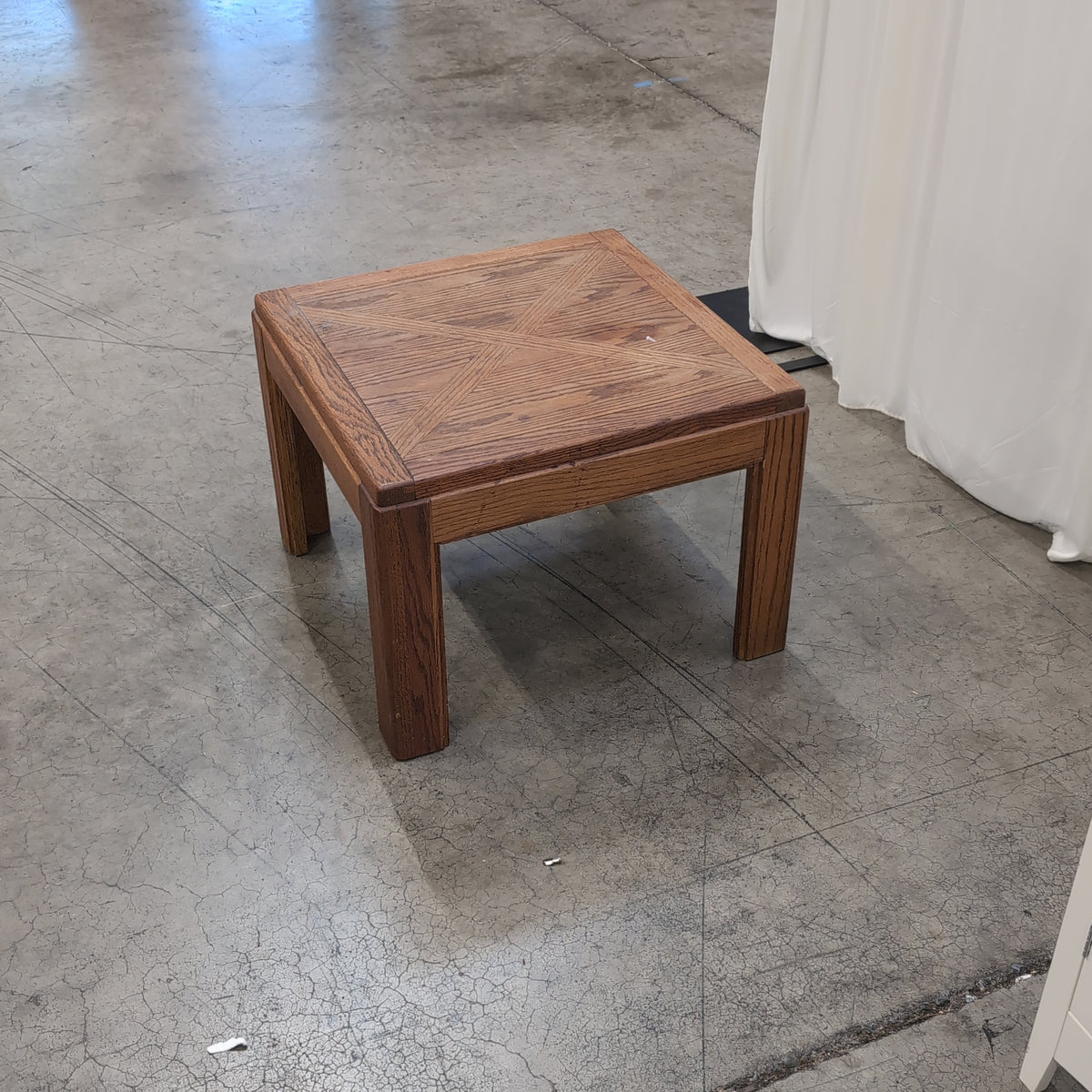 Brown Square Wood End Table with X-Pattern Top