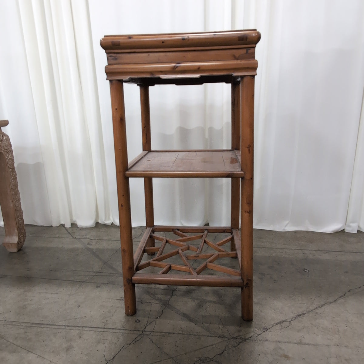 Light Wood Square End & Two Chairs Table with Lattice Base