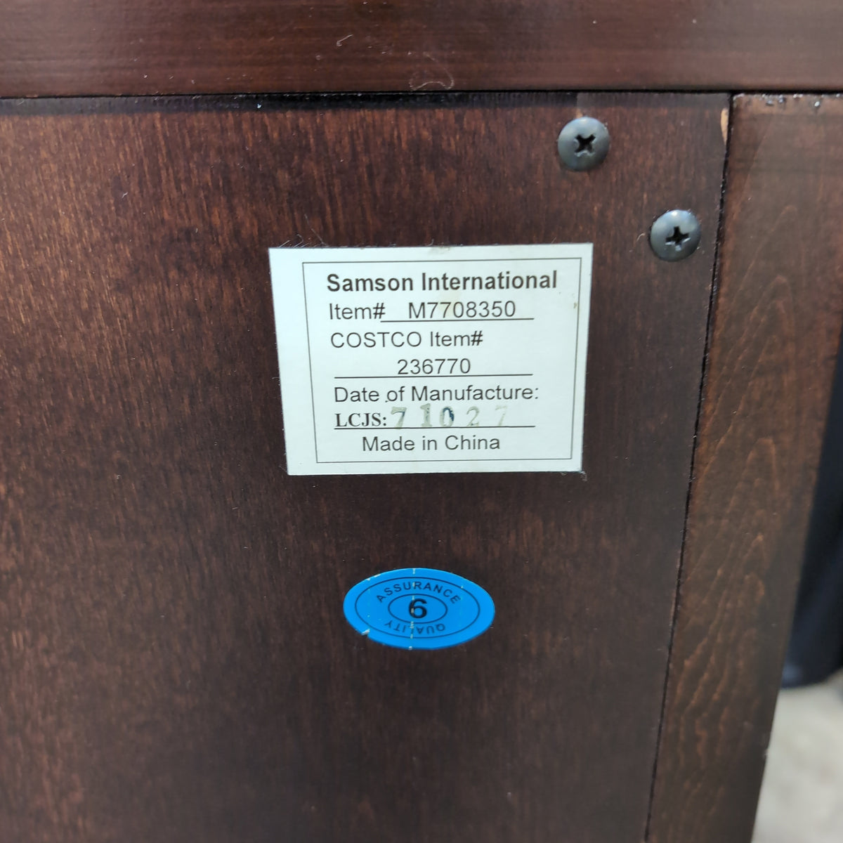 Dark Hardwood Three-Drawer Nightstand with Turned Columns