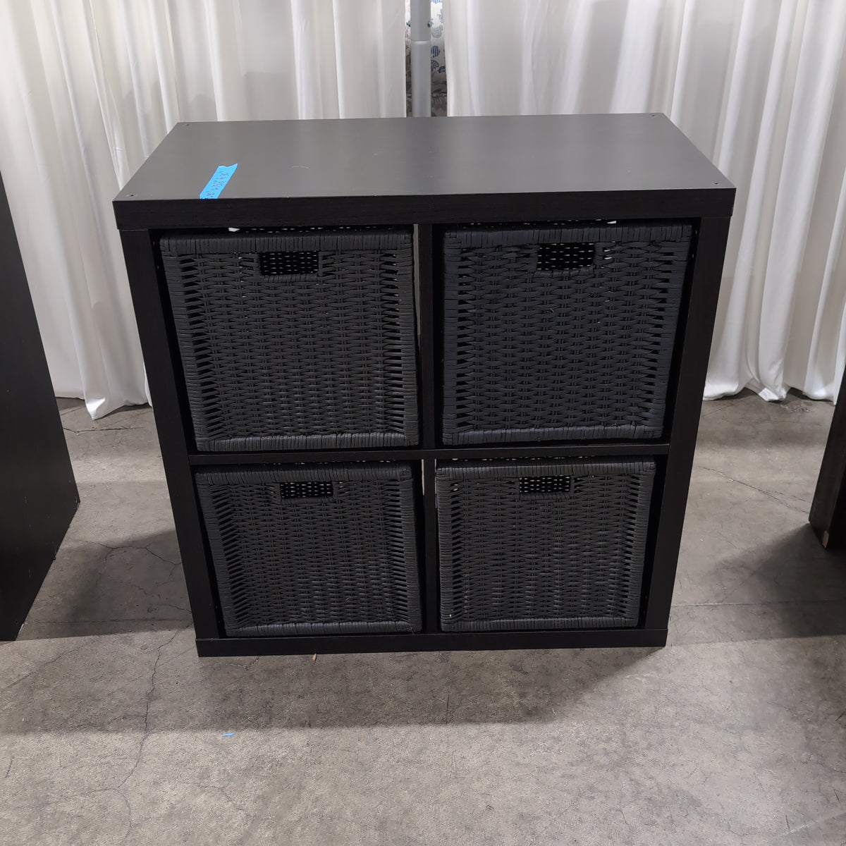 Dark Brown Four-Cube Storage Unit with Woven Baskets