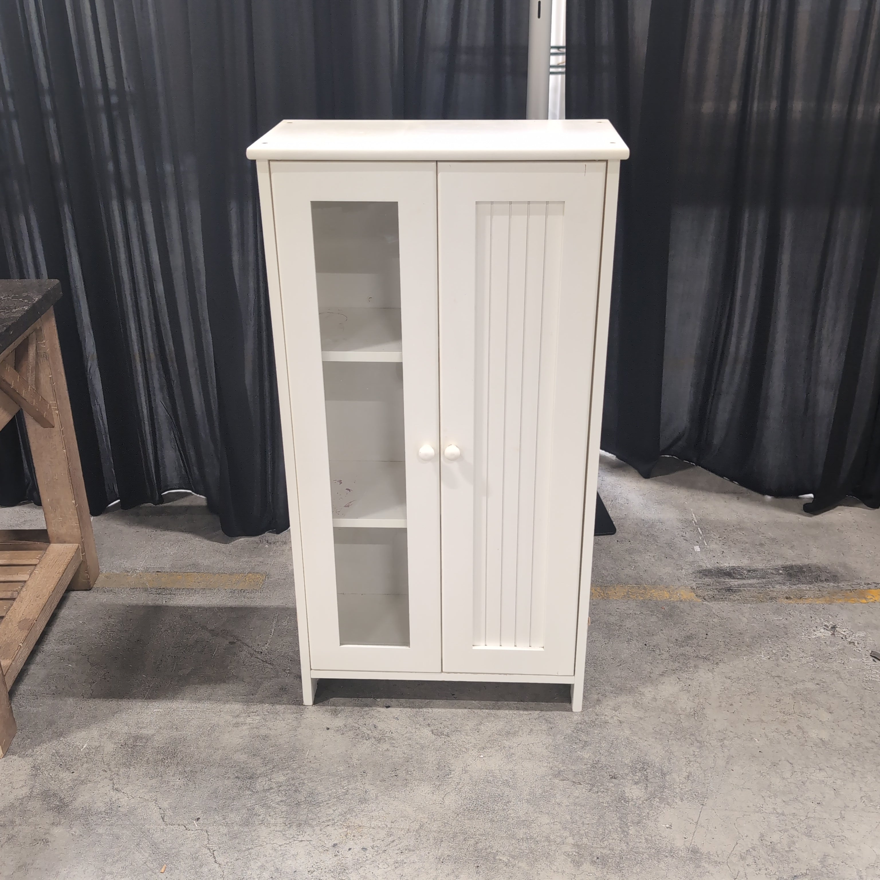 White Wood Storage Cabinet with Glass Door
