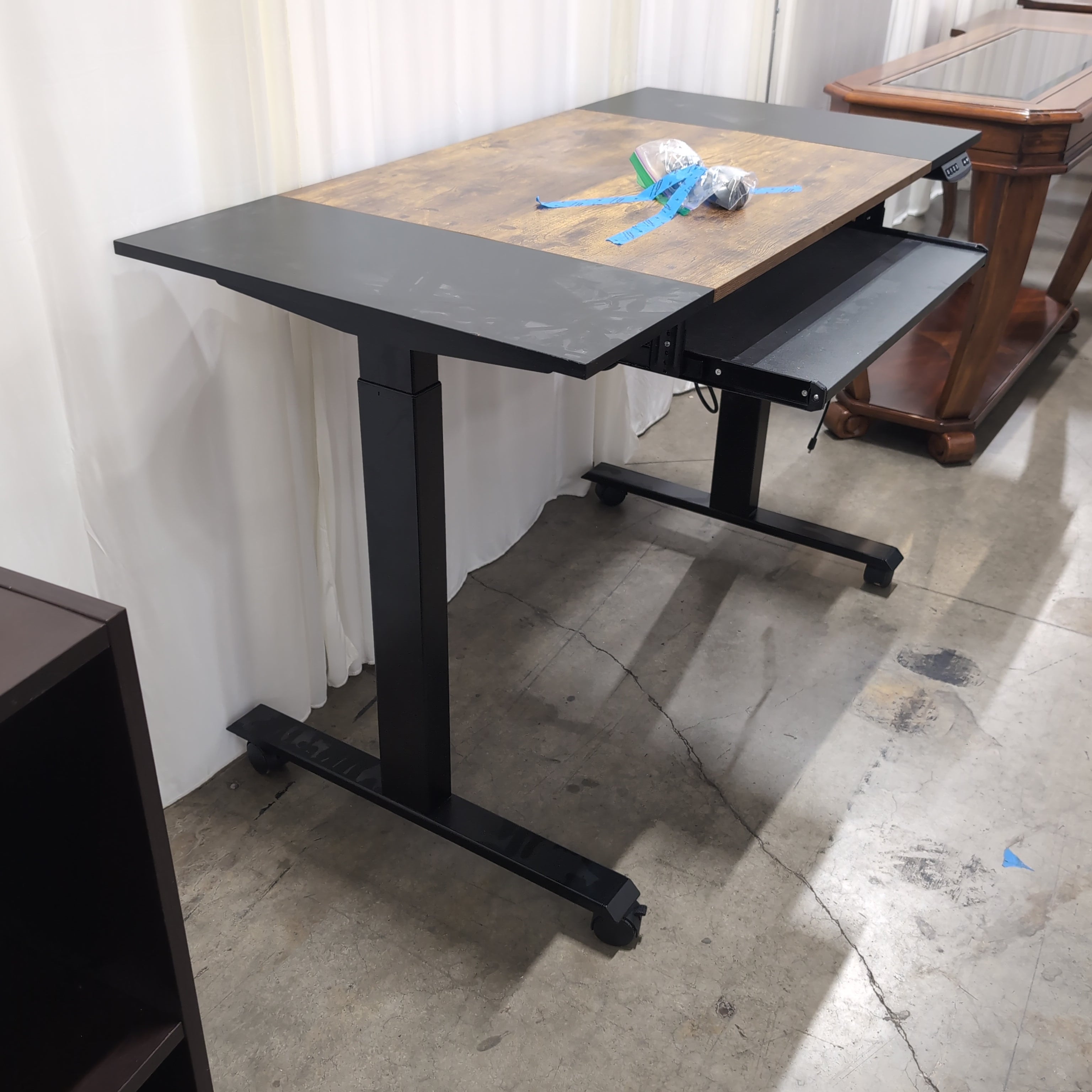 Industrial Style Two-Tone Top Desk with Black Metal Legs