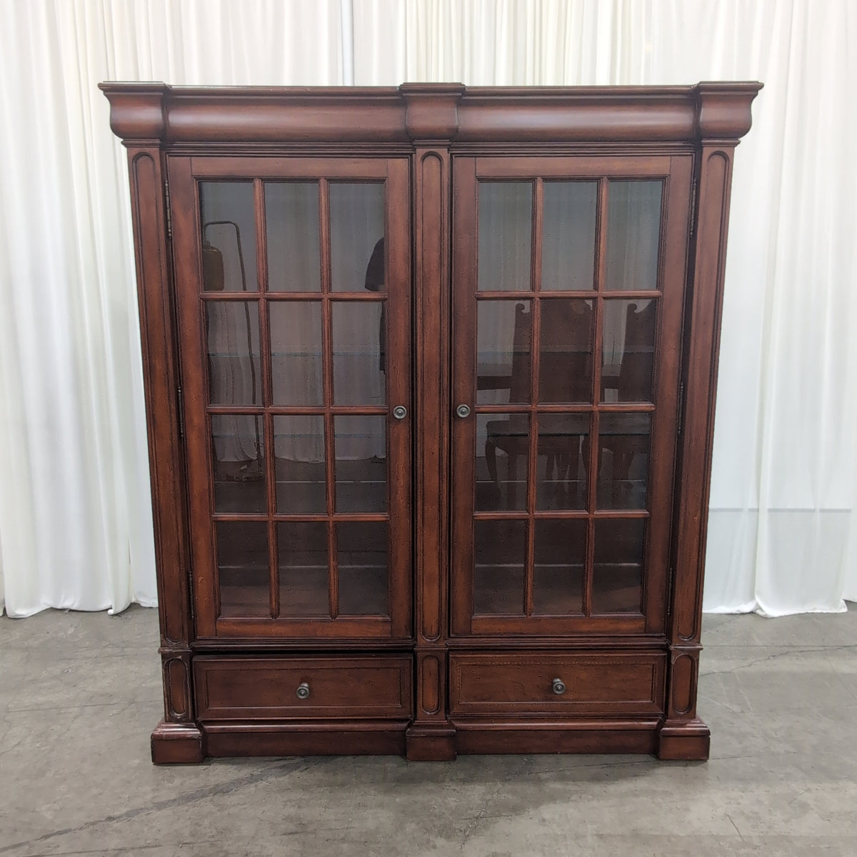 Traditional Dark Wood China Cabinet with Glass Doors