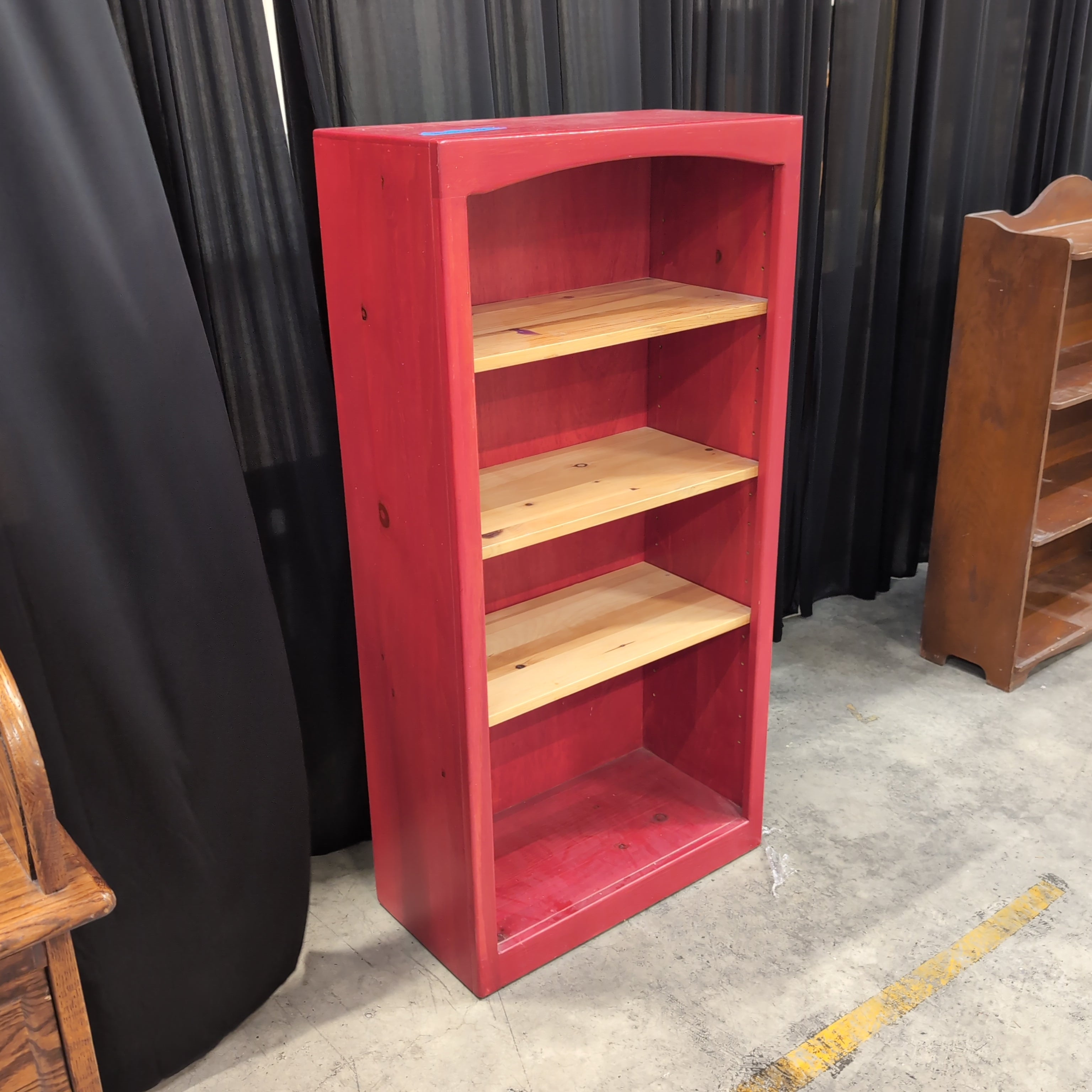 Red Tapered Wood Bookcase with Natural Wood Shelves