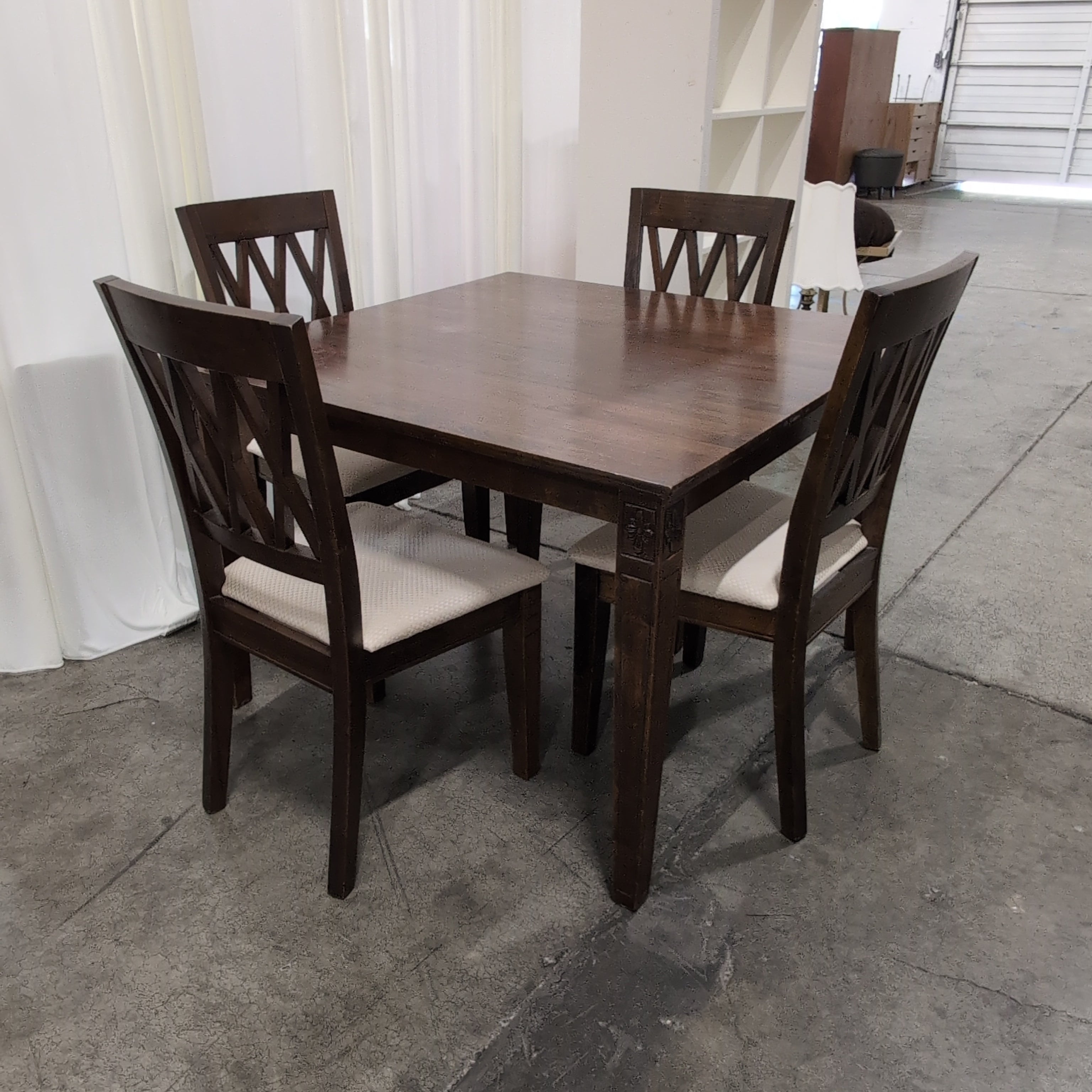 Dark Wood Square Dining Table with Four Chairs