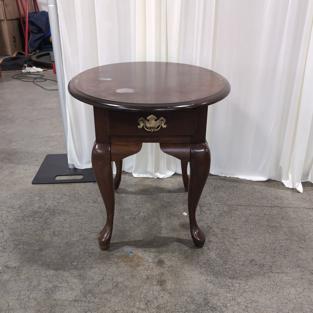 Dark Hardwood Queen Anne Style End Table with Ornate Hardware