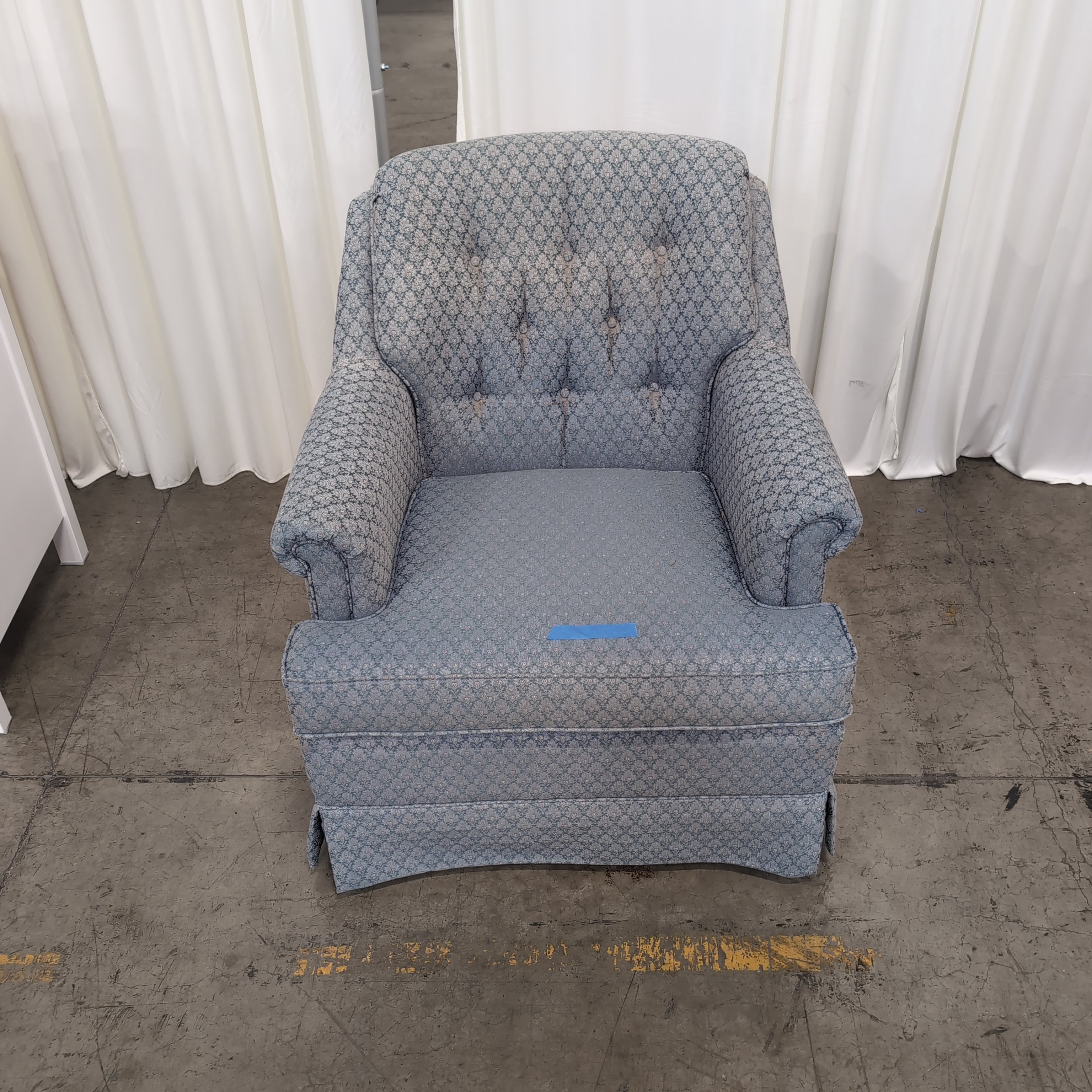 Light Blue Patterned Upholstered Club Chair with Rolled Arms