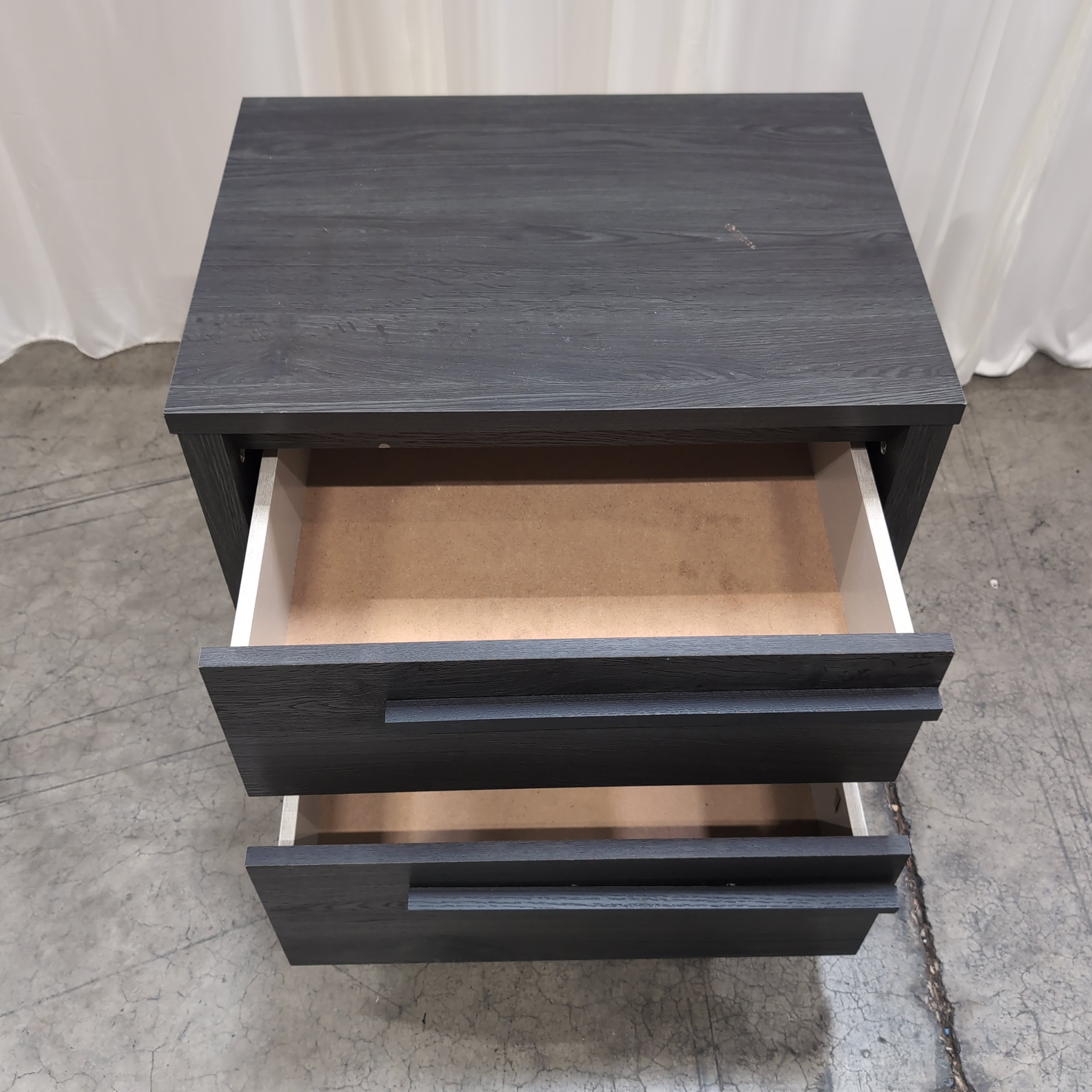 Dark Grey Wood Grain Two-Drawer Nightstand