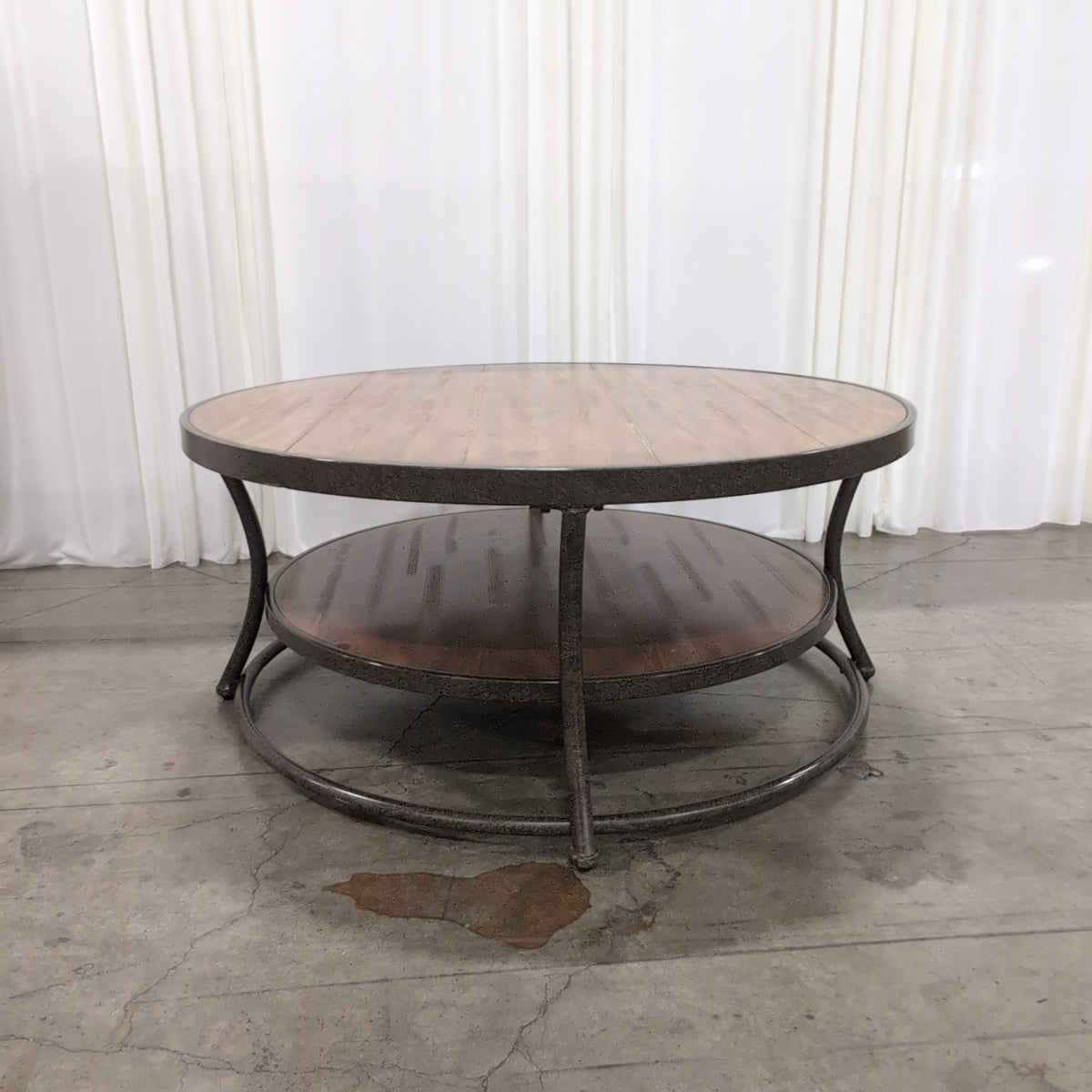 Ashley Furniture Two-Tier Round Wood Coffee Table with Metal Frame