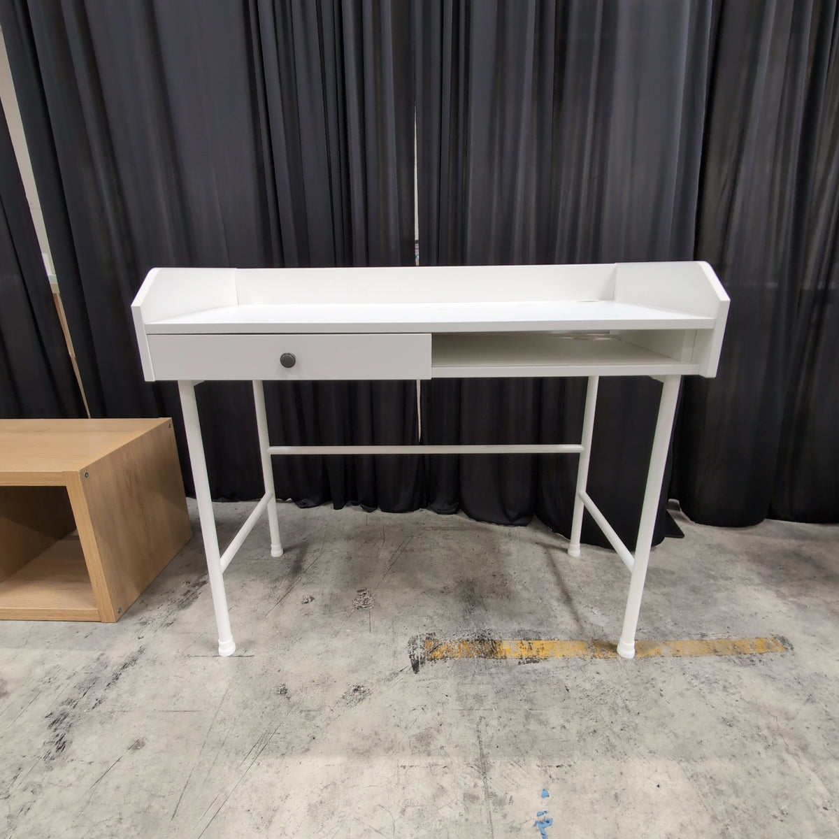 IKEA-White Minimalist Single-Drawer Desk with Cable Management