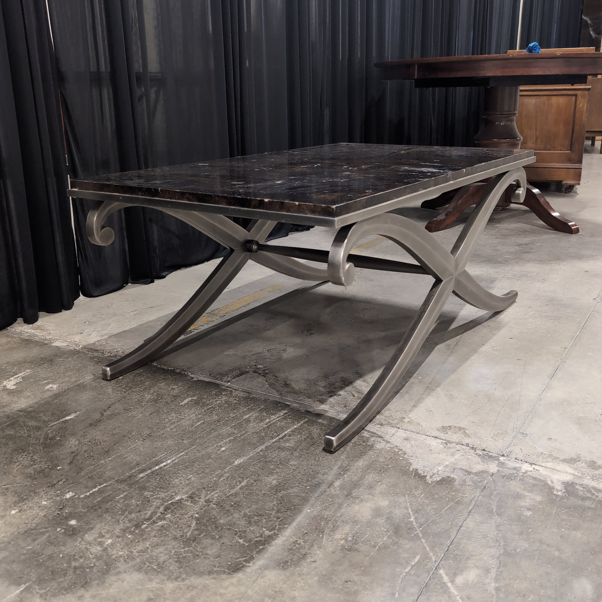 Rectangular Dark Brown Coffee Table with Faux Marble Top