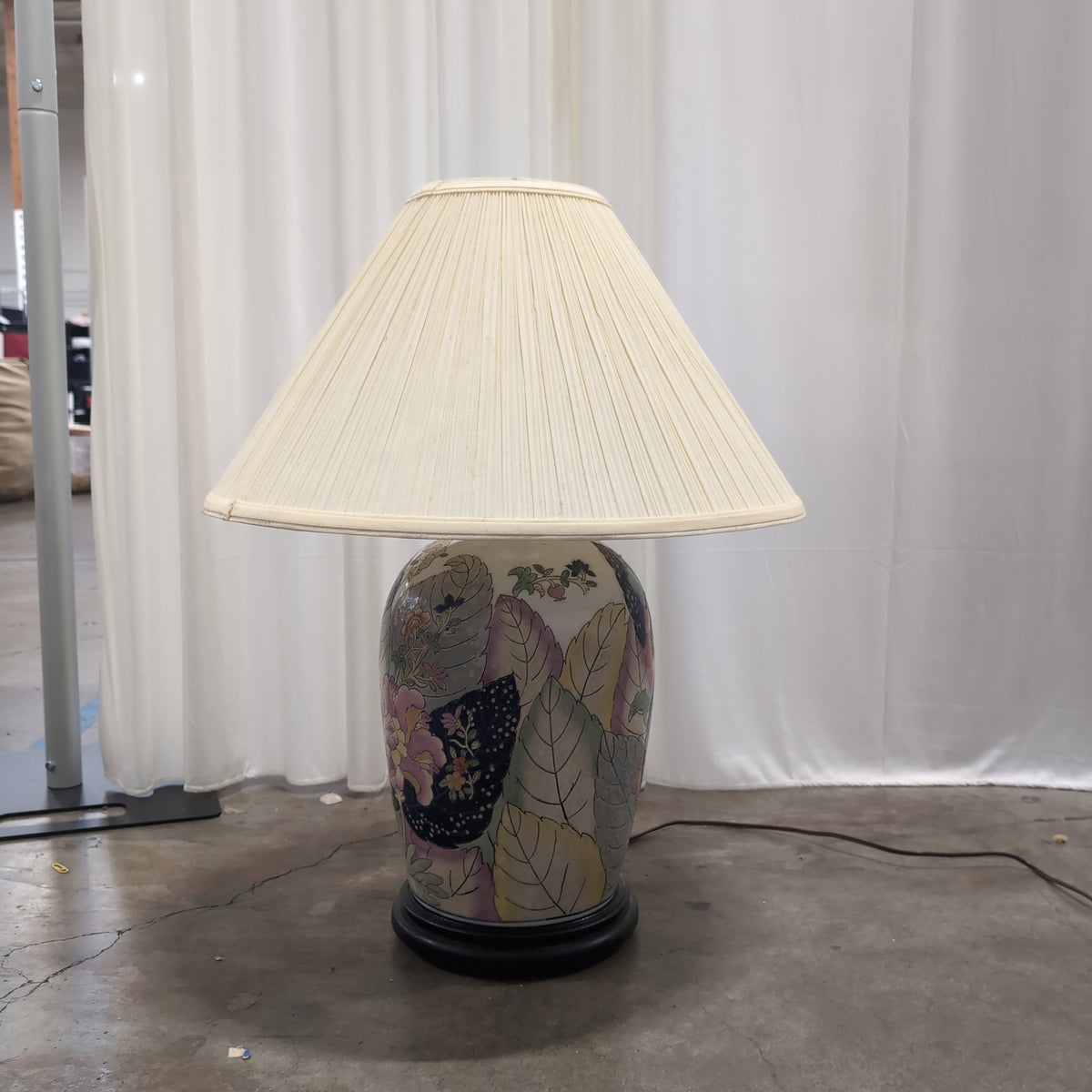Hand-Painted Ceramic Table Lamp with Pleated Shade