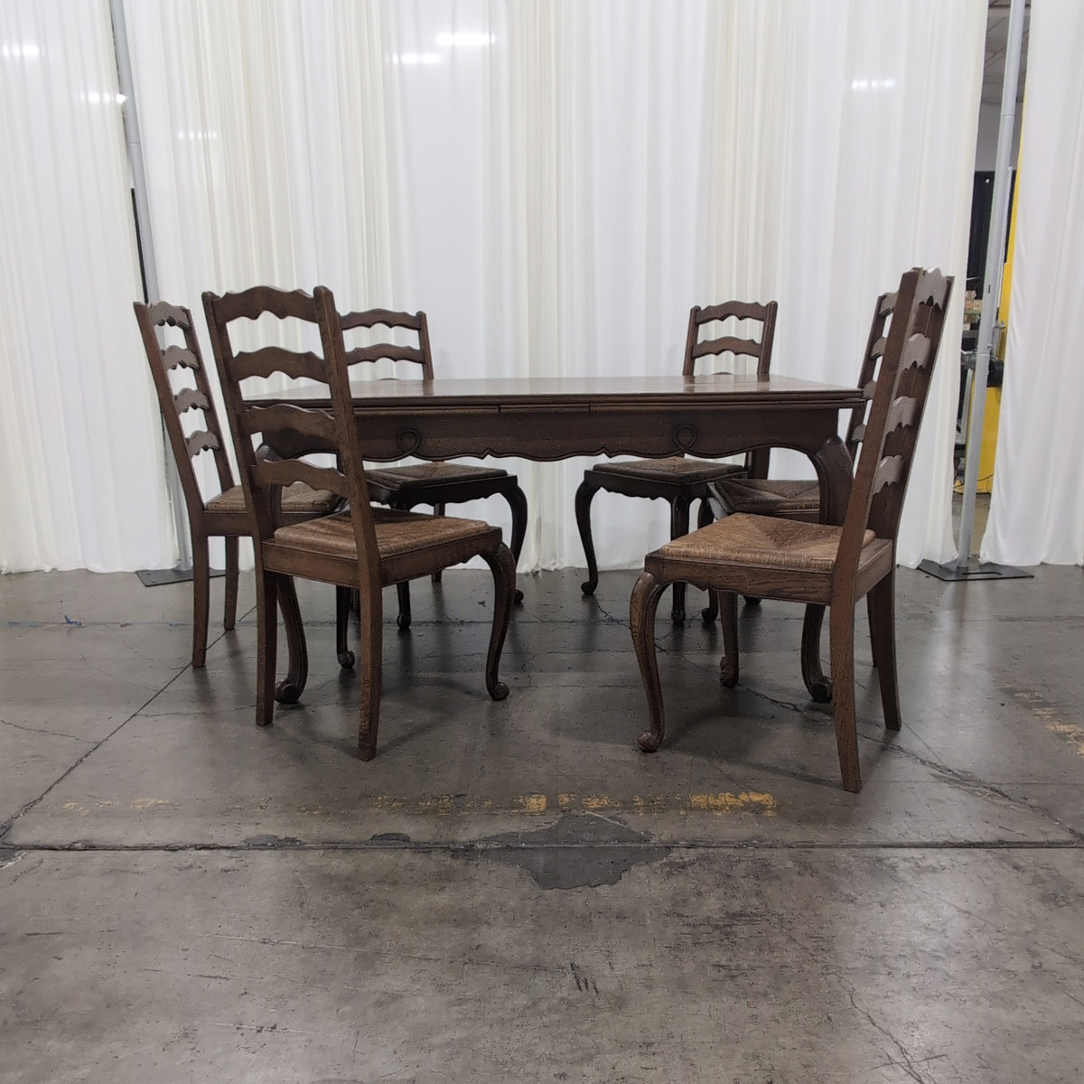 French Provincial Style Wood Dining Table with Six Chairs