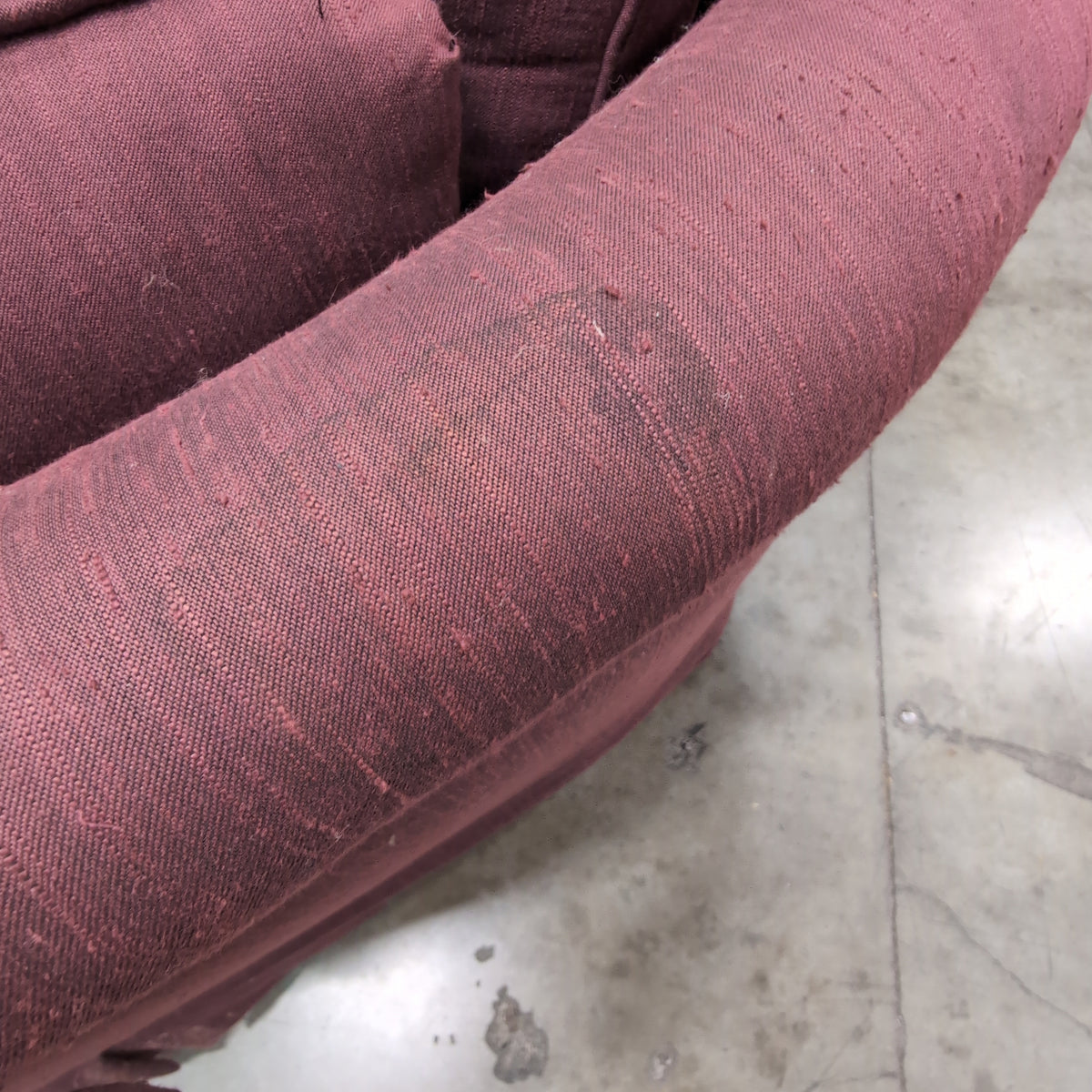 Traditional Burgundy Fabric Couch with Rolled Arms