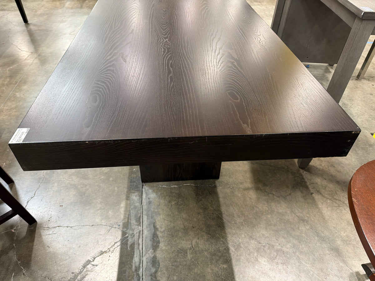 West Elm Terra Dining Table 90 in, Chocolate Wire-Brushed Oak, Thick Slab Top and Legs, Seats 6 to 8