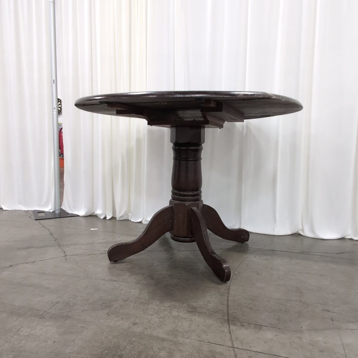 Dark Wood Round Dining Table with Drop Leaf