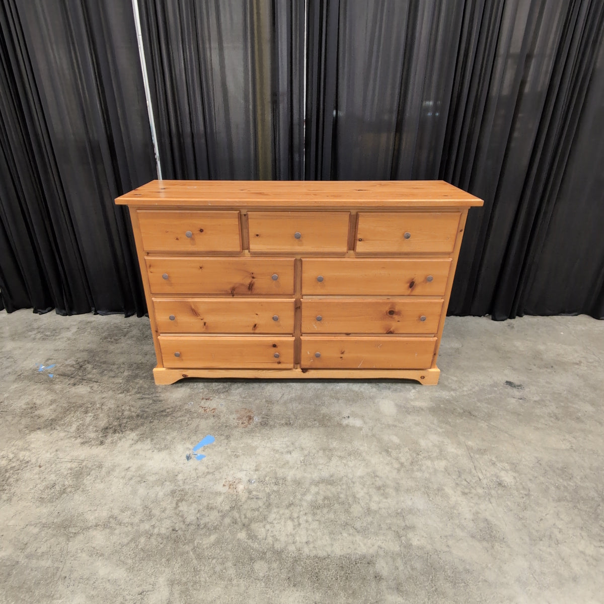 Natural Pine Finish Nine-Drawer Dresser