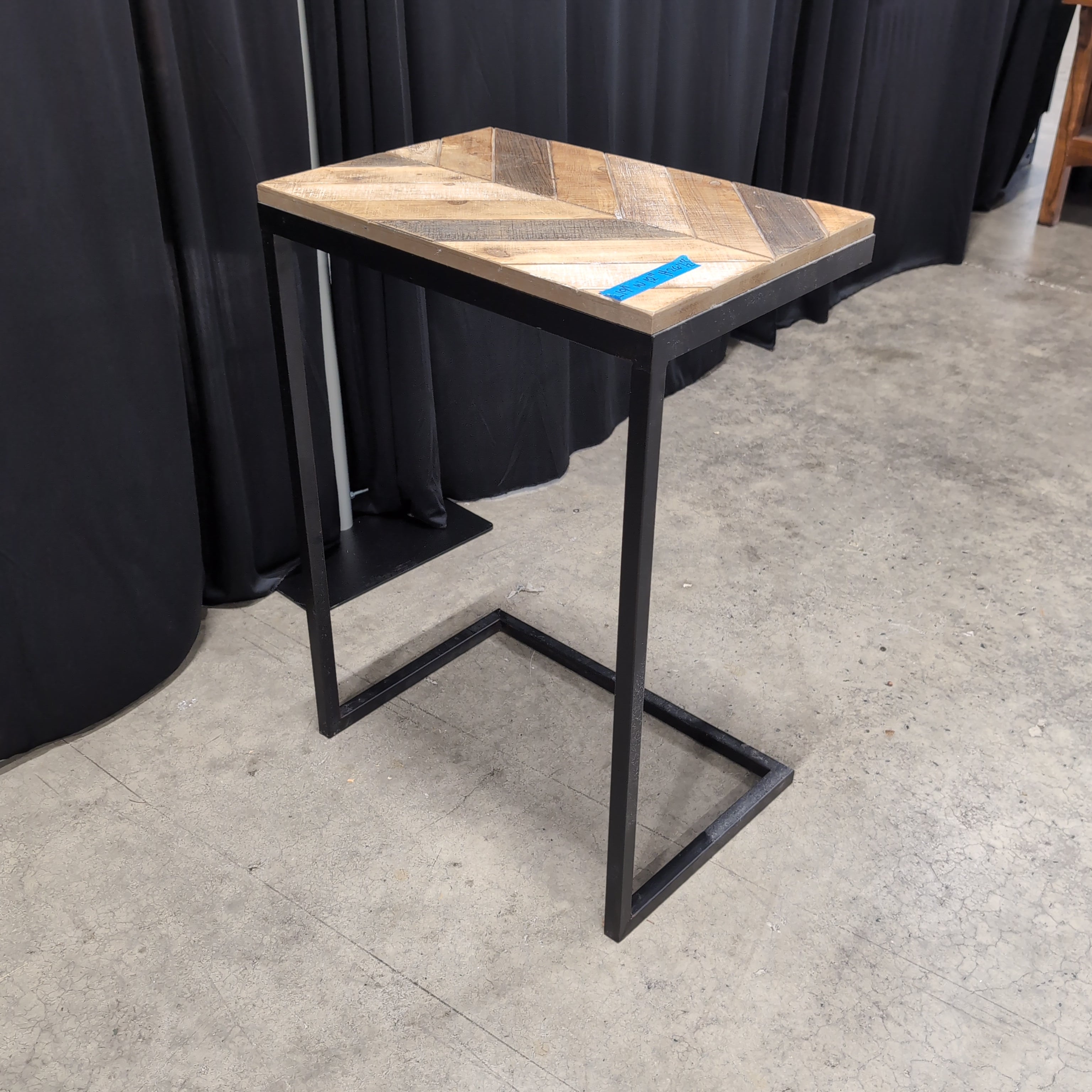 Industrial Style Wood Chevron End Table with Black Metal Base