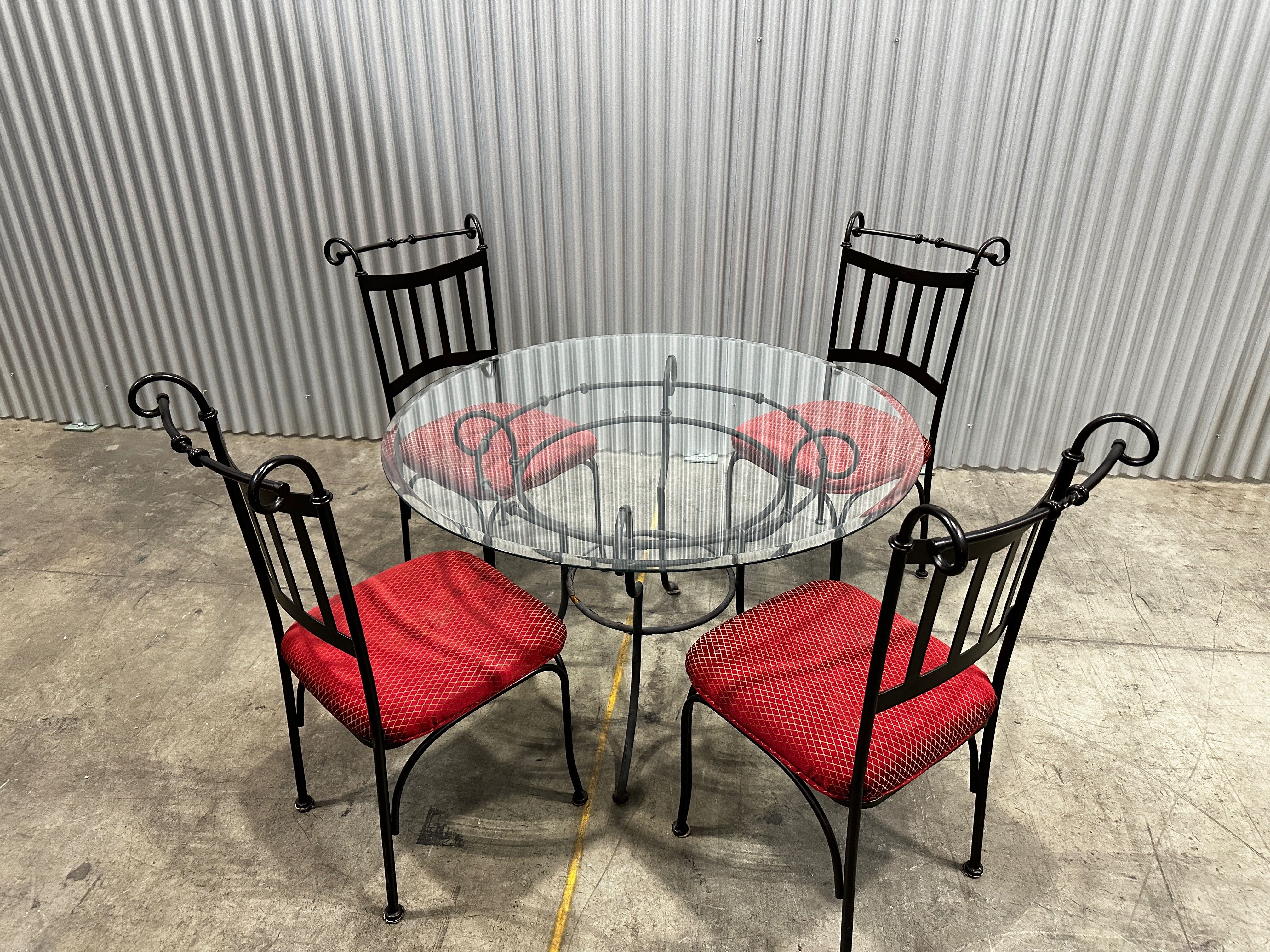 Five Piece Patio Dining Set: Round Glass Top Table and Four Chairs