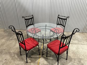 Five Piece Patio Dining Set: Round Glass Top Table and Four Chairs