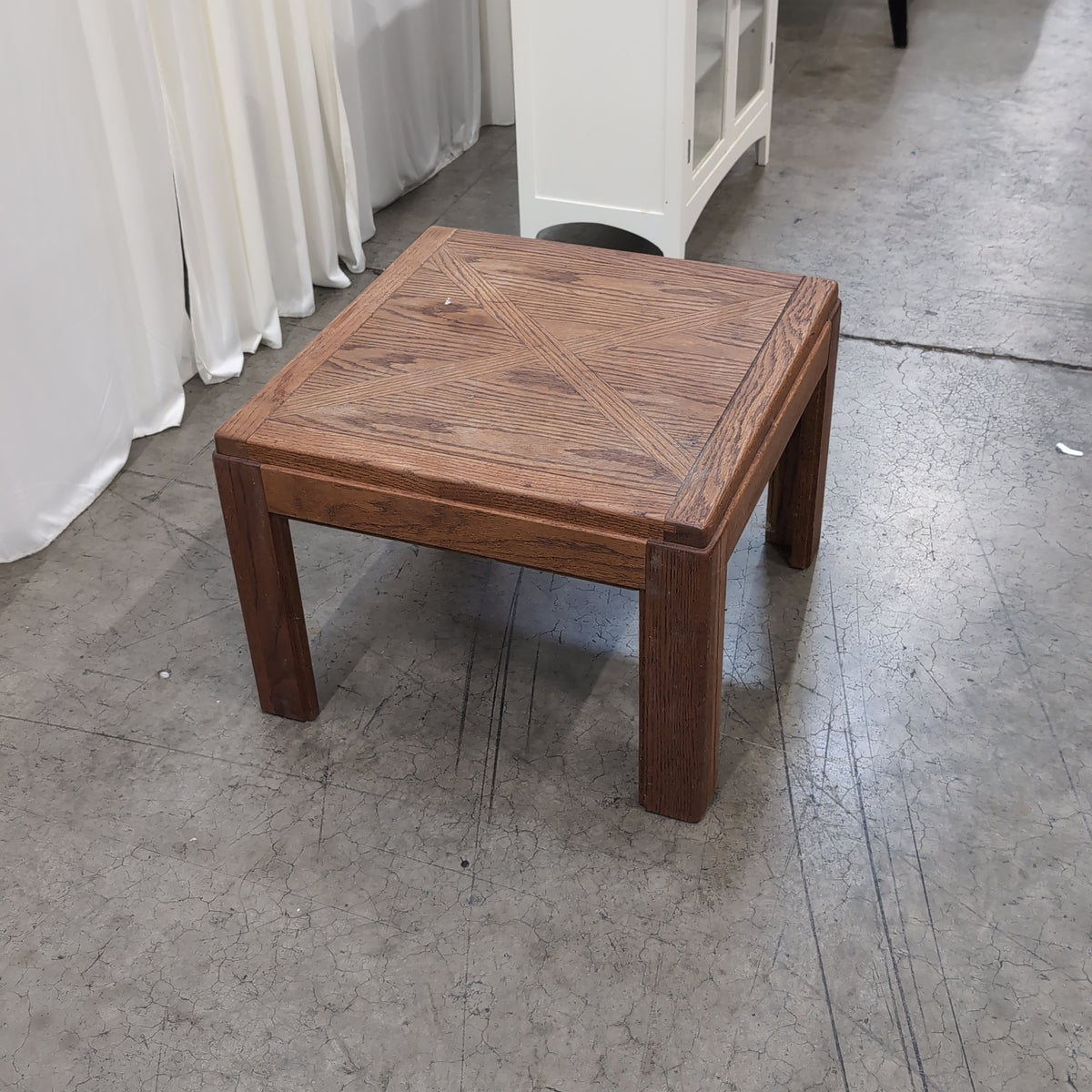 Brown Square Wood End Table with X-Pattern Top