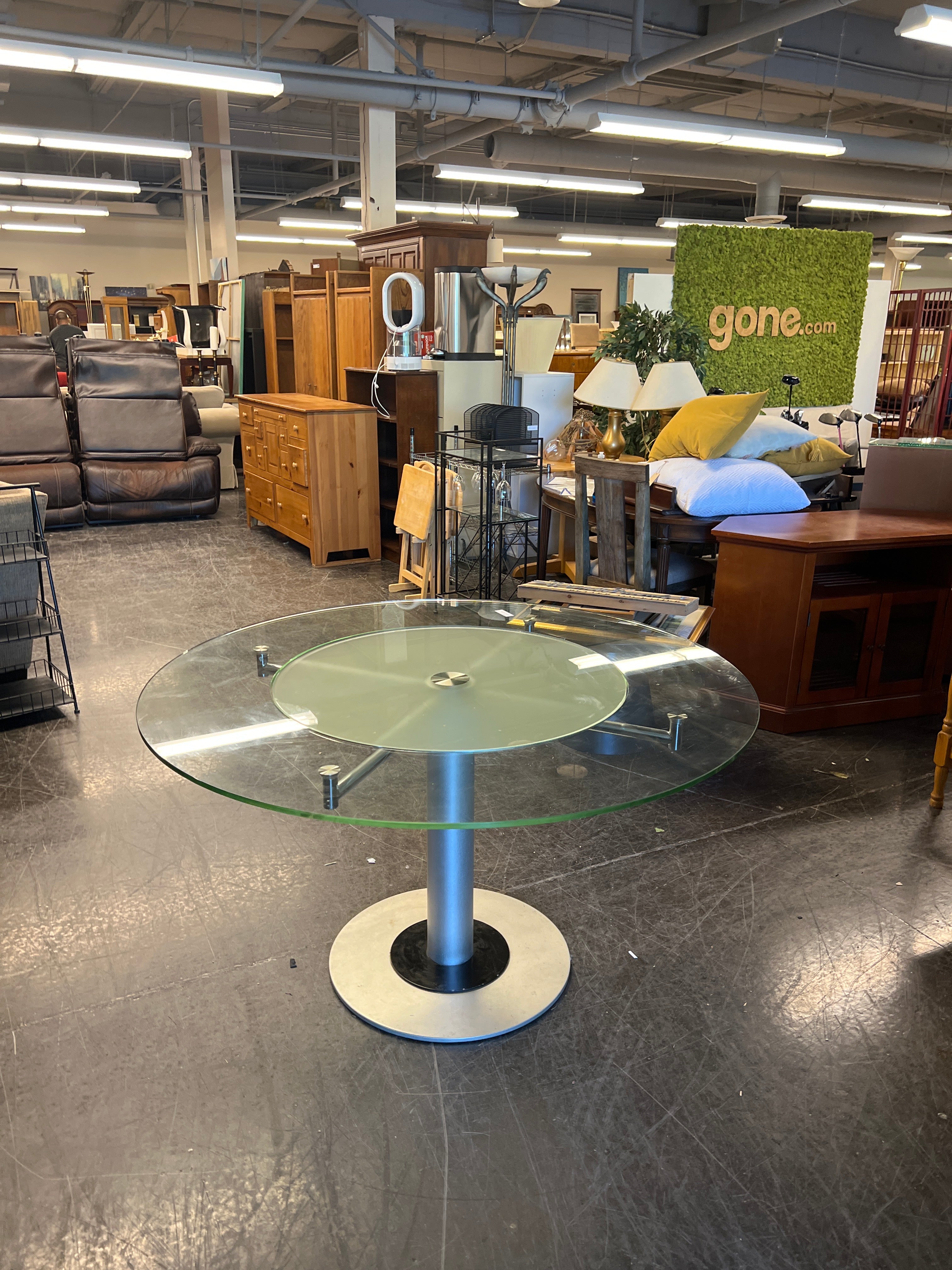 Round Glass Dining Table, with Lazy Susan Middle