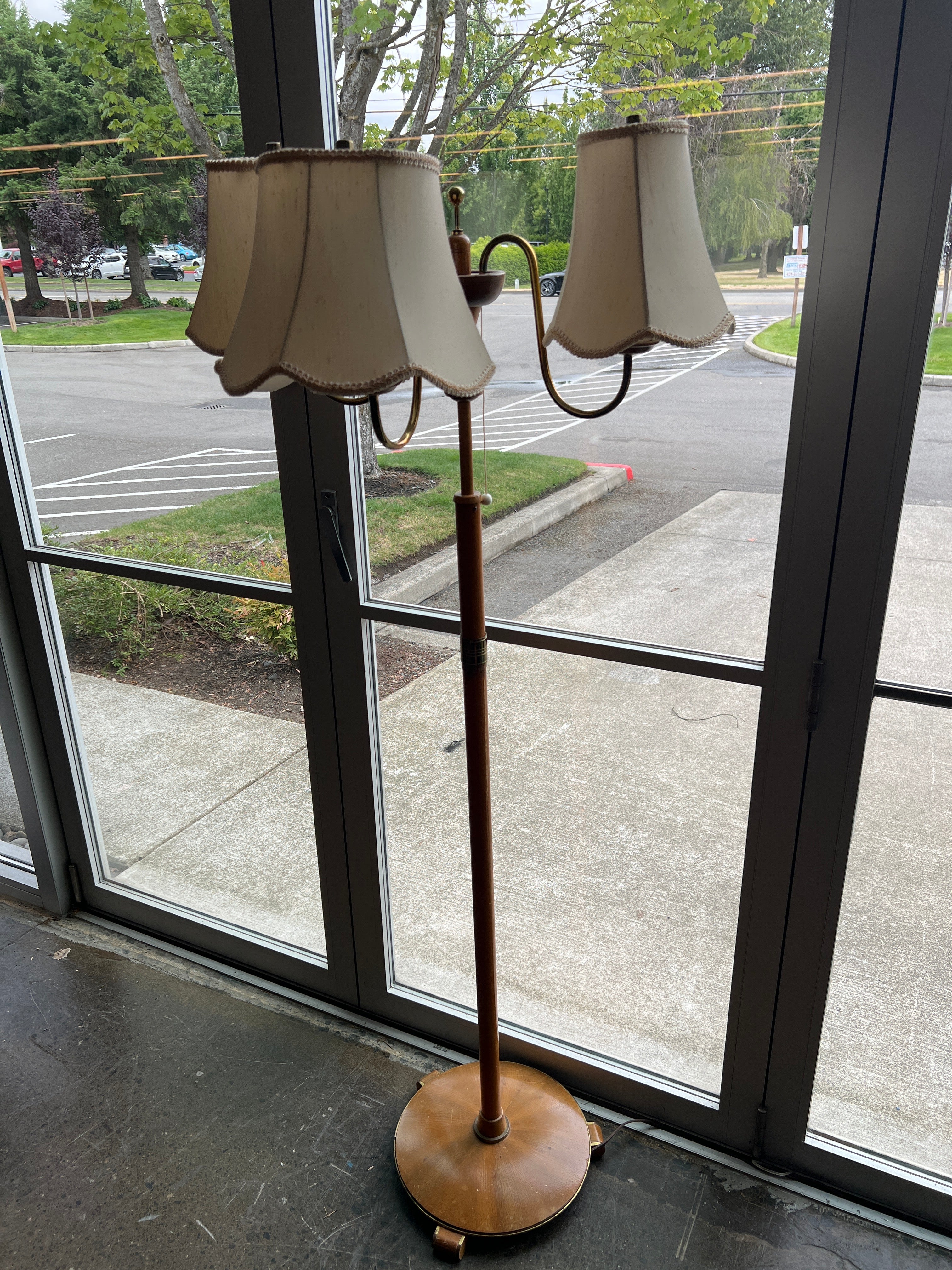 Mid-Century Three-Arm Floor Lamp with Fabric Shades