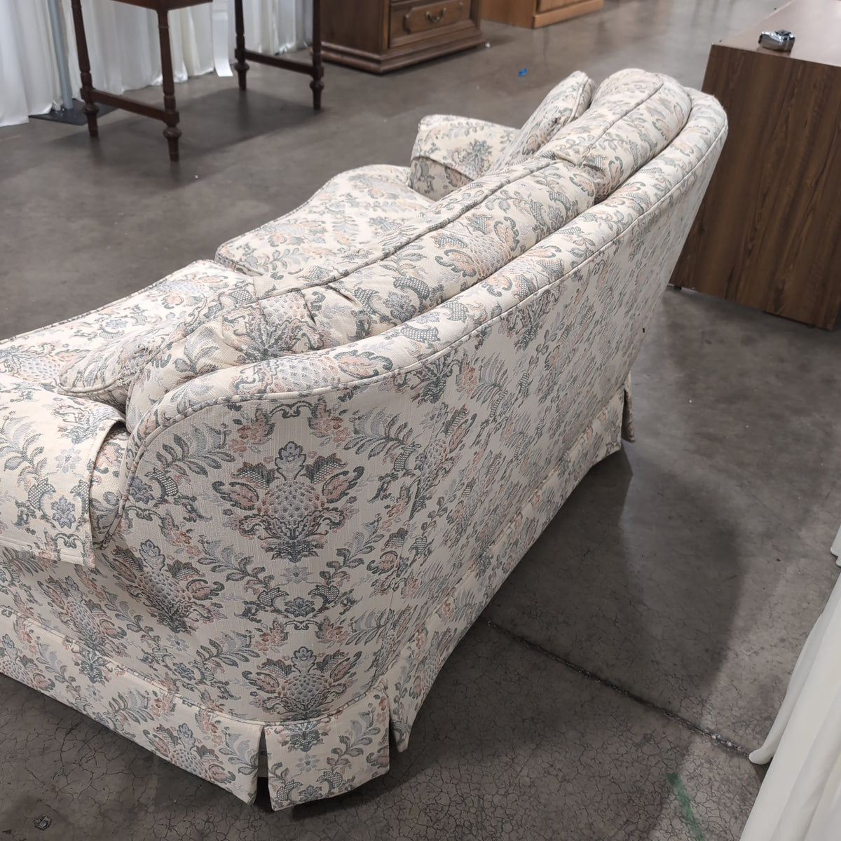 Traditional Floral Fabric Loveseat with Skirted Base