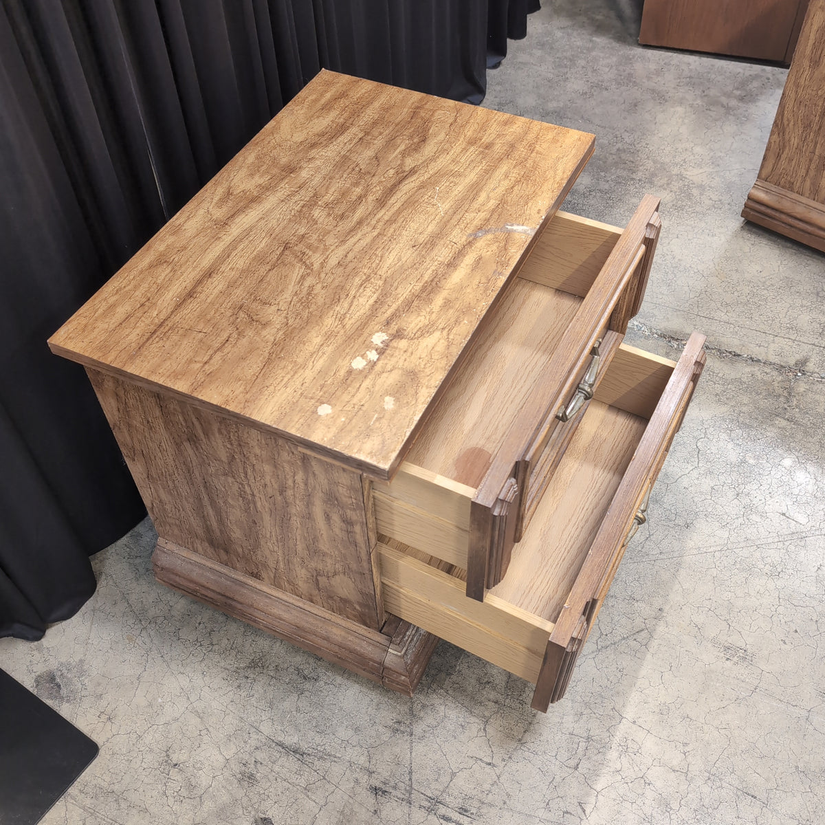 Ornate Brown Wood Two-Drawer Nightstand