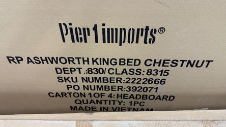 Warehouse sale***Pier 1 Imports King size Bed Frame, Chestnut - new in packaging