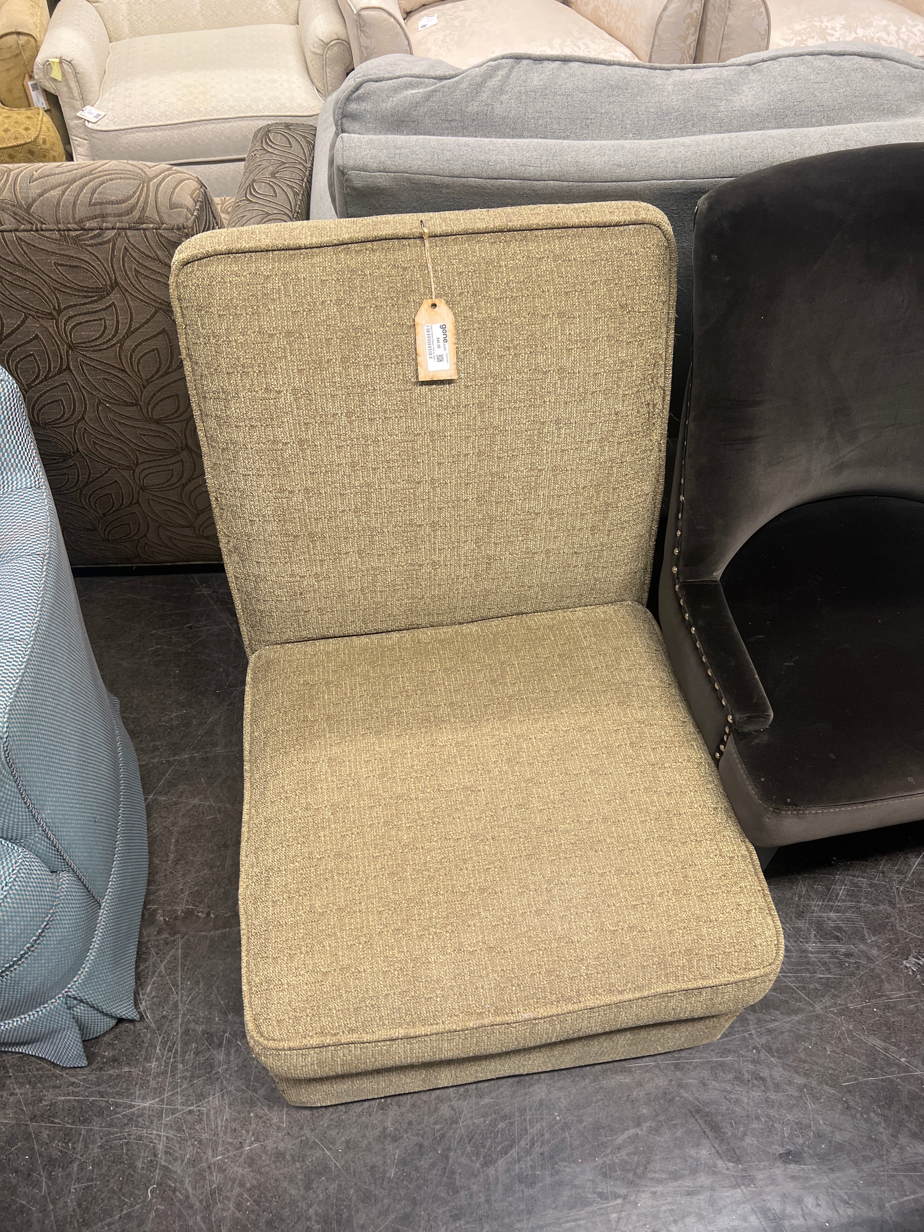 Green Armless Slipper Chair with Storage by Jason Furniture