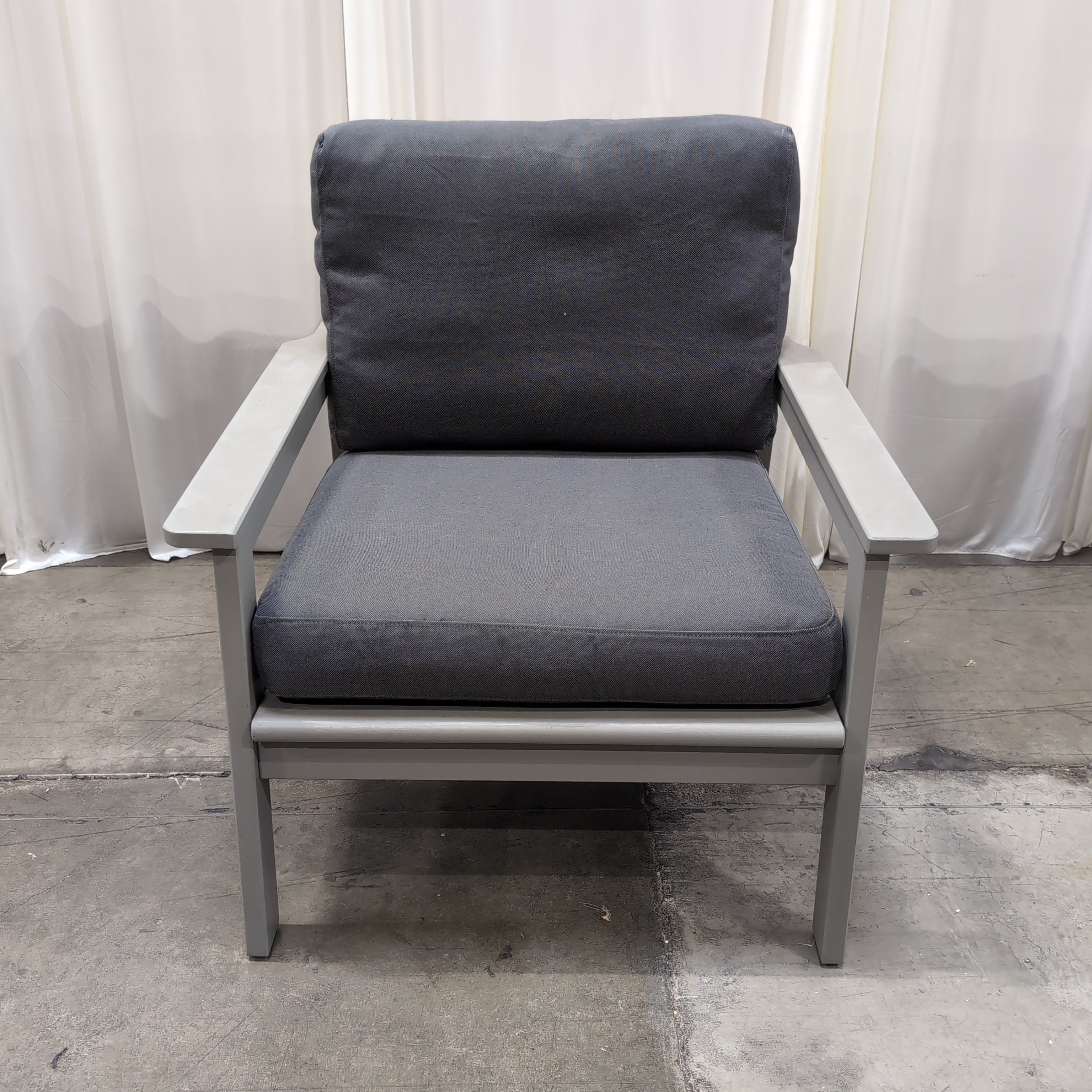 Modern Light Wood Armchair with Grey Cushions