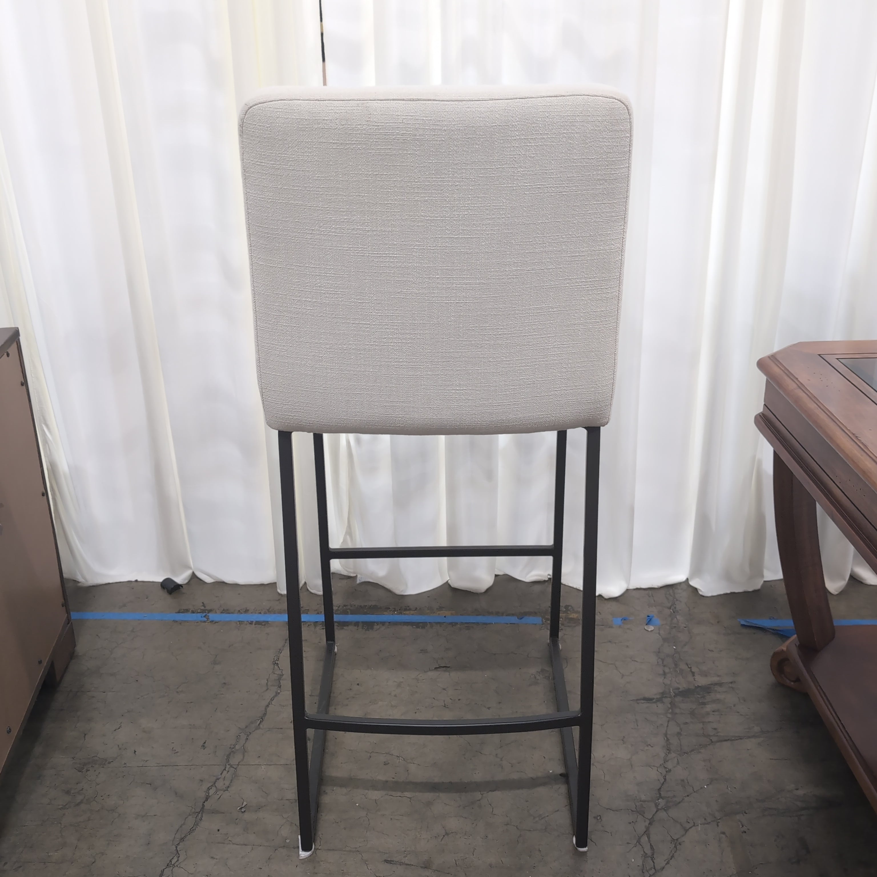 Cream Fabric Upholstered Bar Stool with Dark Metal Frame