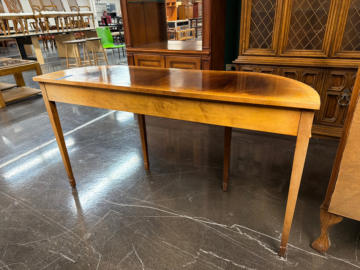 Traditional Half-Moon Wood Console Table with Brass Pulls