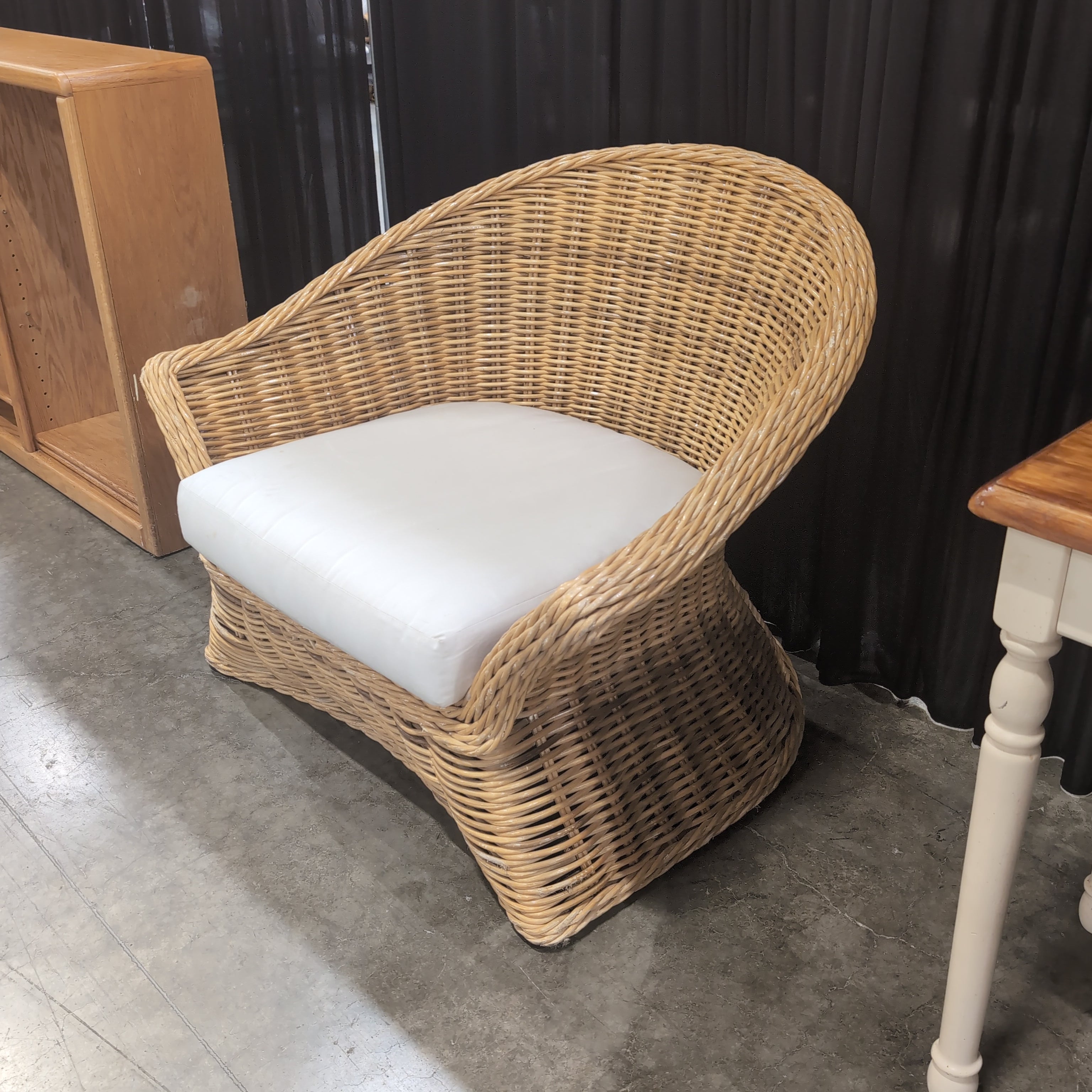 Natural Wicker Barrel Chair with Cream Cushion