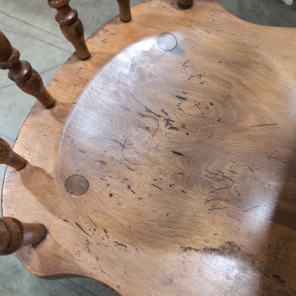 Round Medium Brown Wood Dining Table with Leaf Seam