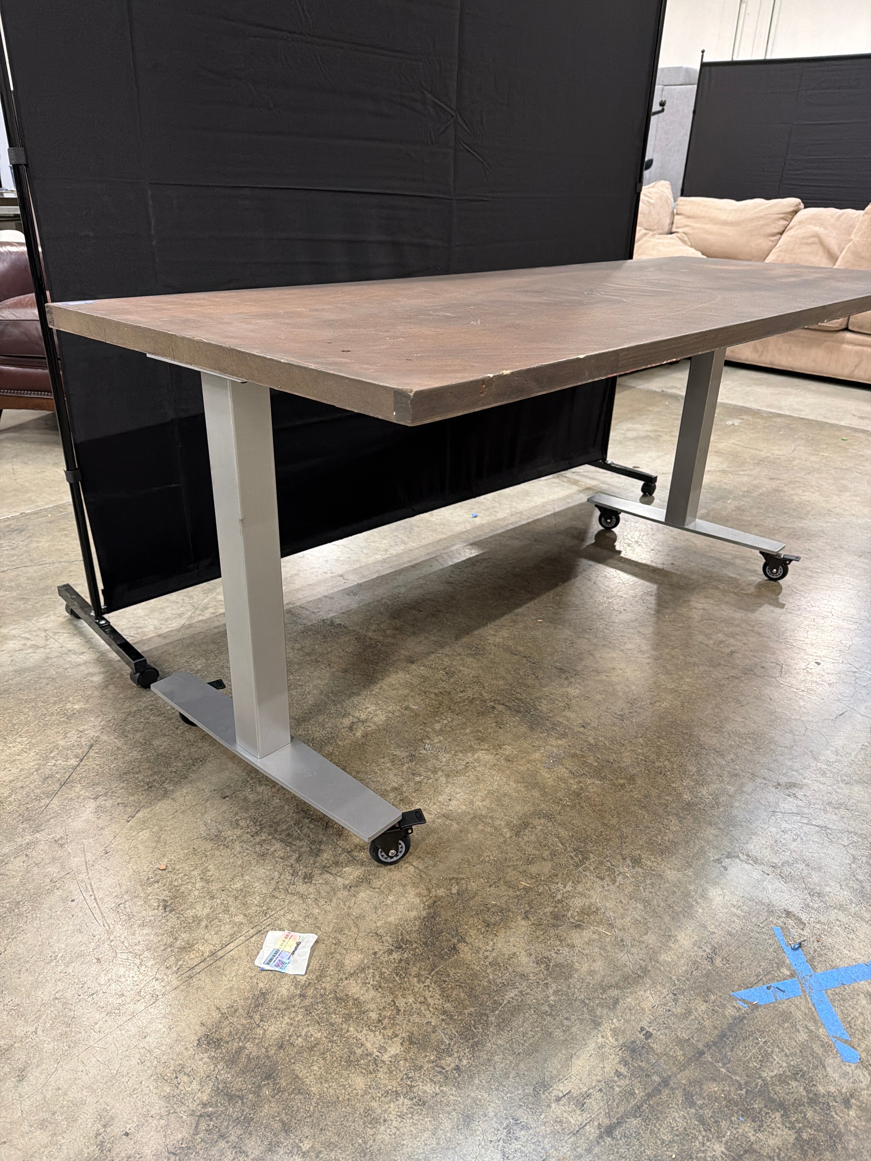 Rectangular Dark Brown Wood Top Utility Table with Locking Casters