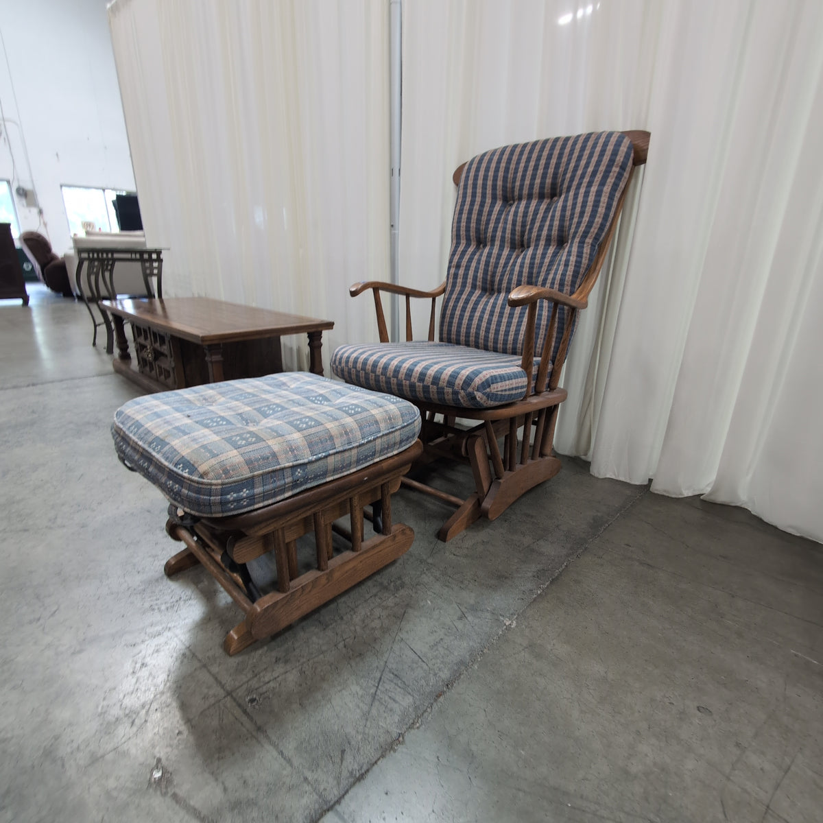 Traditional Wood Rocking Chair and Ottoman Set