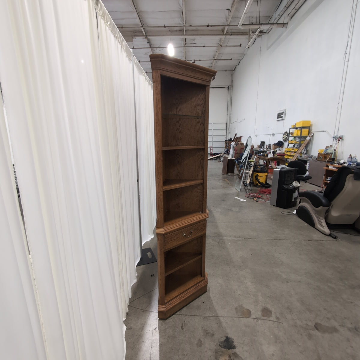 Pair of Thomasville Furniture Industries Traditional Oak Finish Corner Bookcase with Glass Shelf